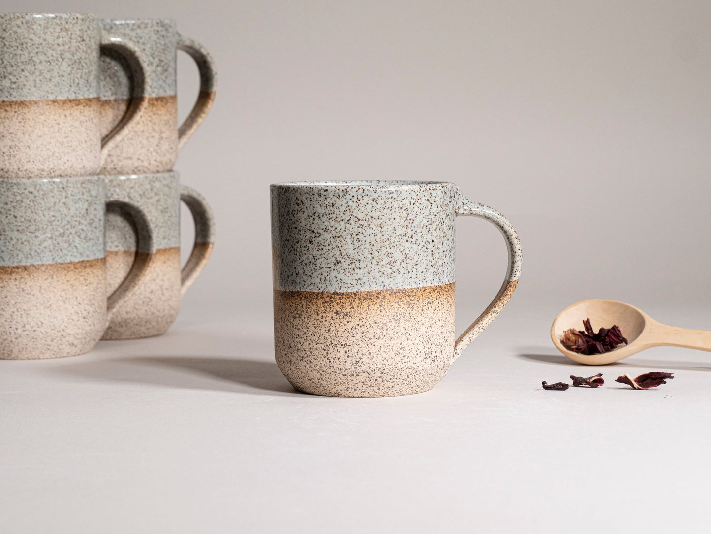 Ceramic Coffee Tea Mug with Handle Speckled Blue-Grey White 14 oz Stoneware