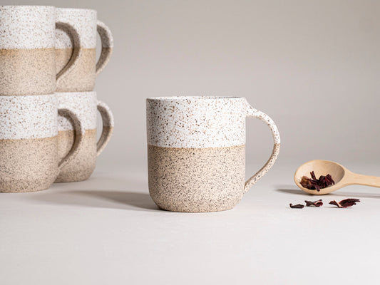 Ceramic Coffee Tea Mug Speckled White 14 oz Stoneware