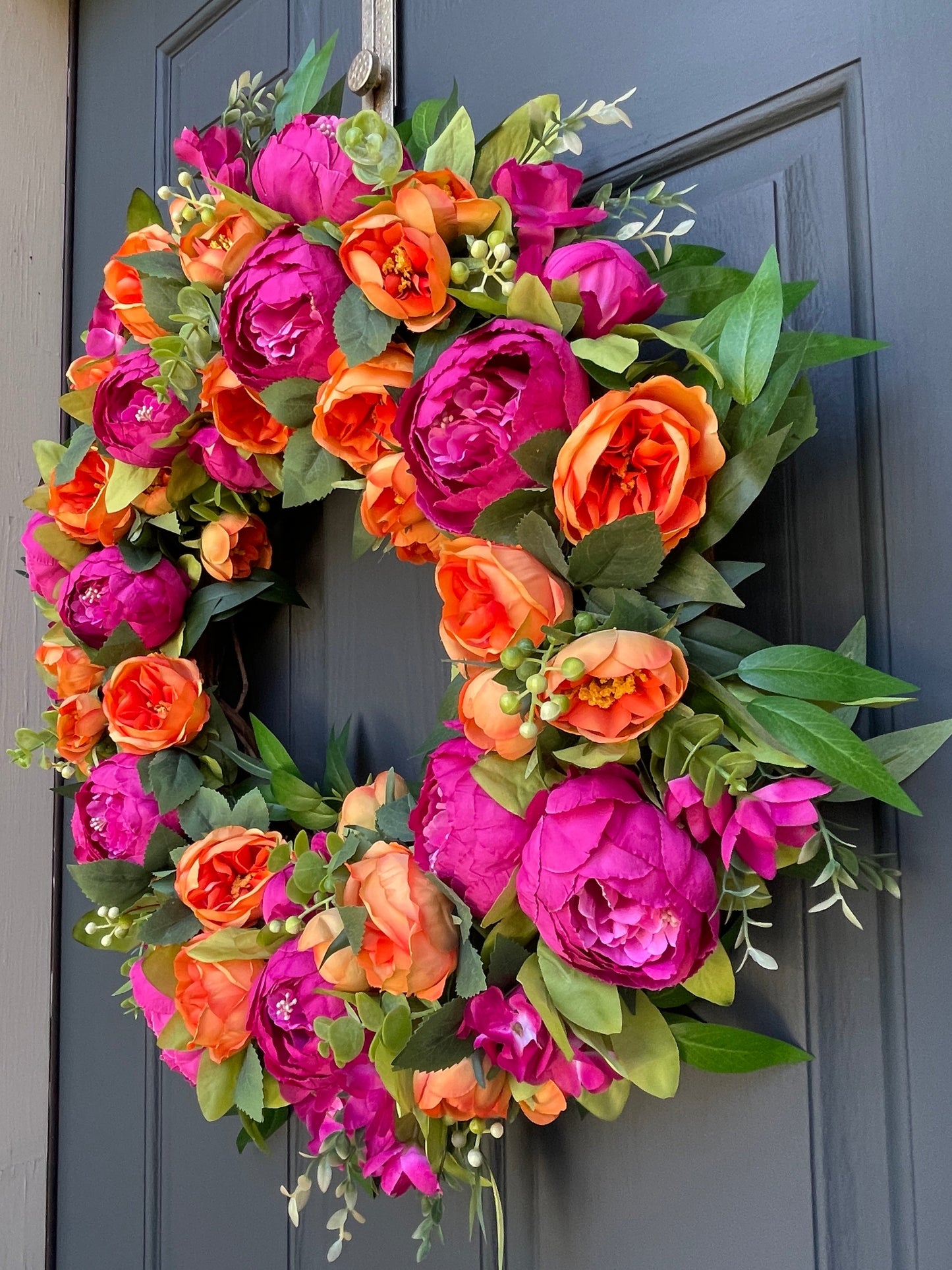 Bright Pink & Orange Peony Wreath
