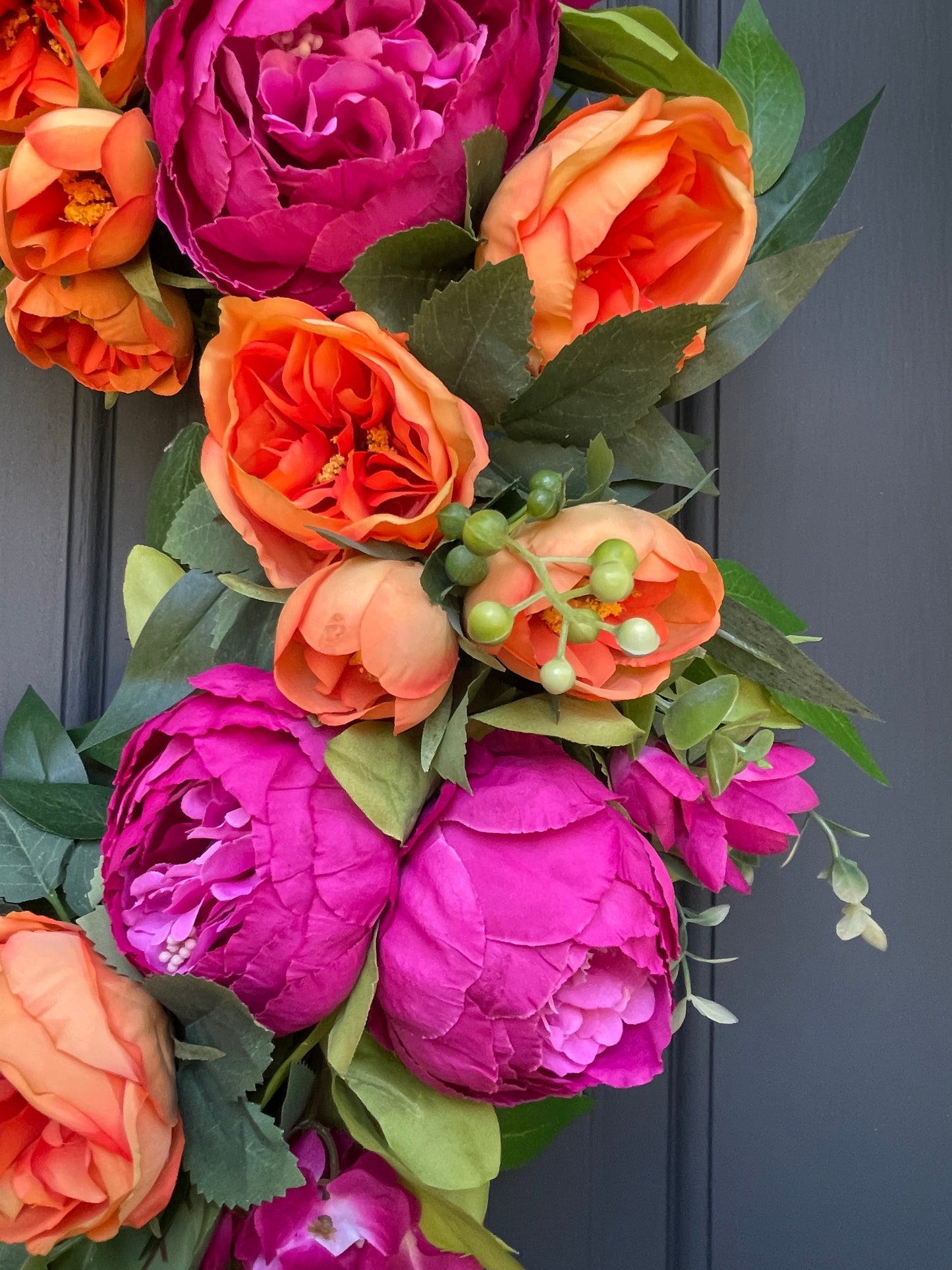 Bright Pink & Orange Peony Wreath