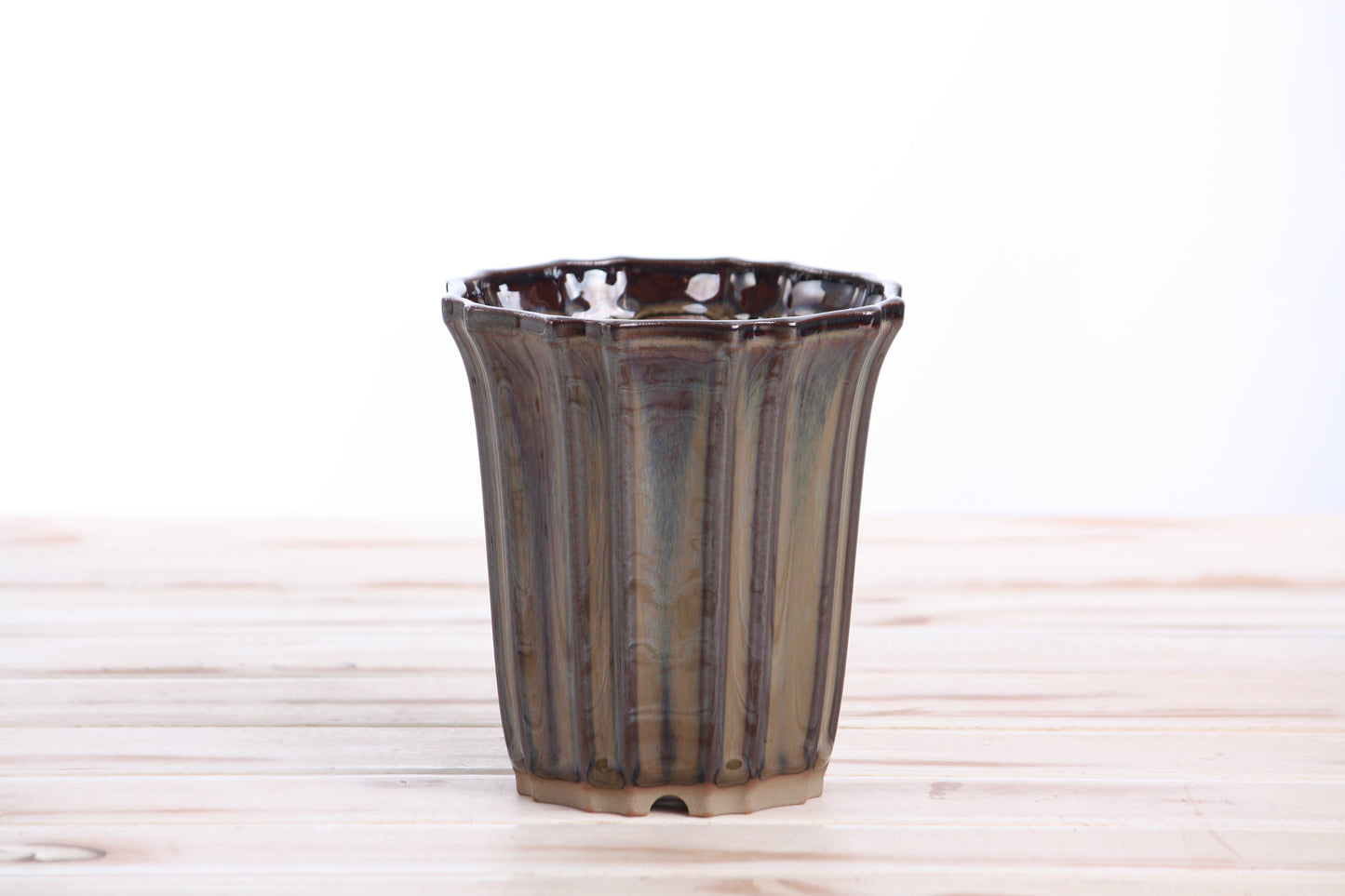 Willow Bonsai Ceramics Flower Design Cascade Bonsai Pot 4.5 Inch – Elegant Tall Ceramic Bonsai & Succulent Planter, High‑Fired Frost‑Proof Stoneware with Drainage & Wiring Holes, Handmade in USA (Dark Honey)