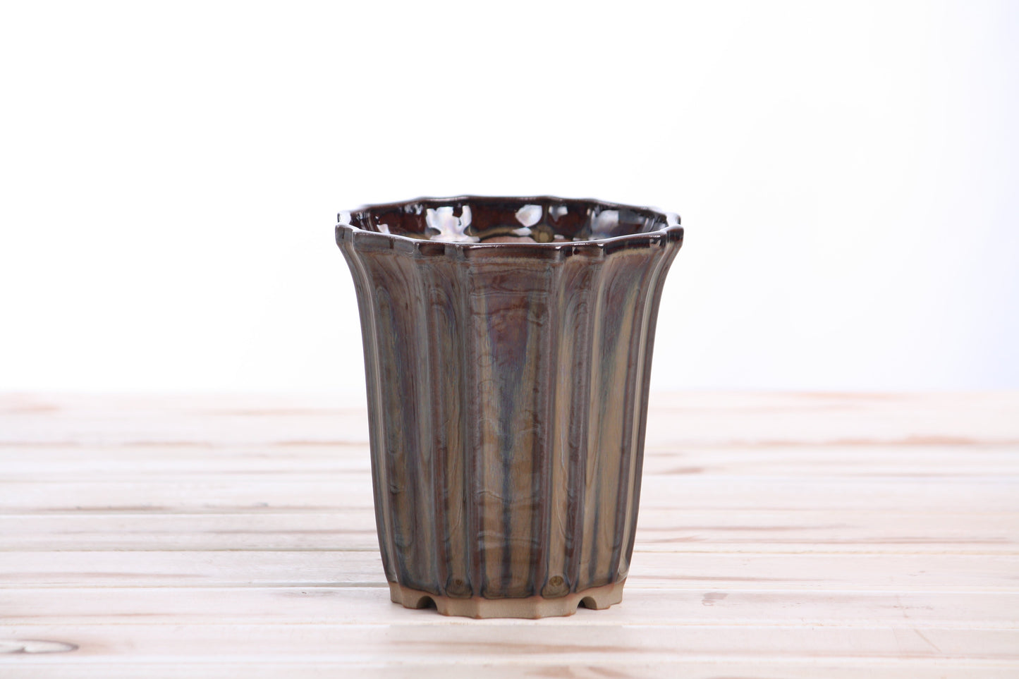 Willow Bonsai Ceramics Flower Design Cascade Bonsai Pot 4.5 Inch – Elegant Tall Ceramic Bonsai & Succulent Planter, High‑Fired Frost‑Proof Stoneware with Drainage & Wiring Holes, Handmade in USA (Dark Honey)