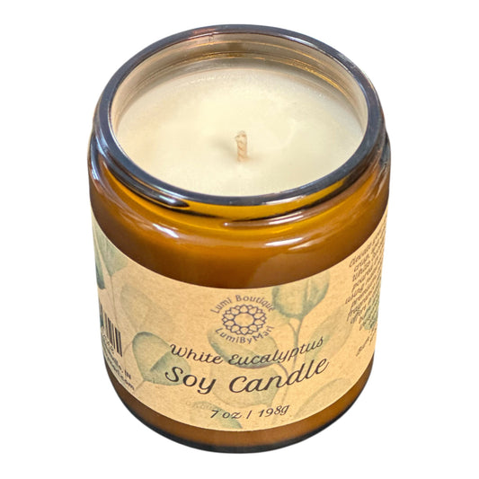 White Eucalyptus Soy Wax Candle - Amber