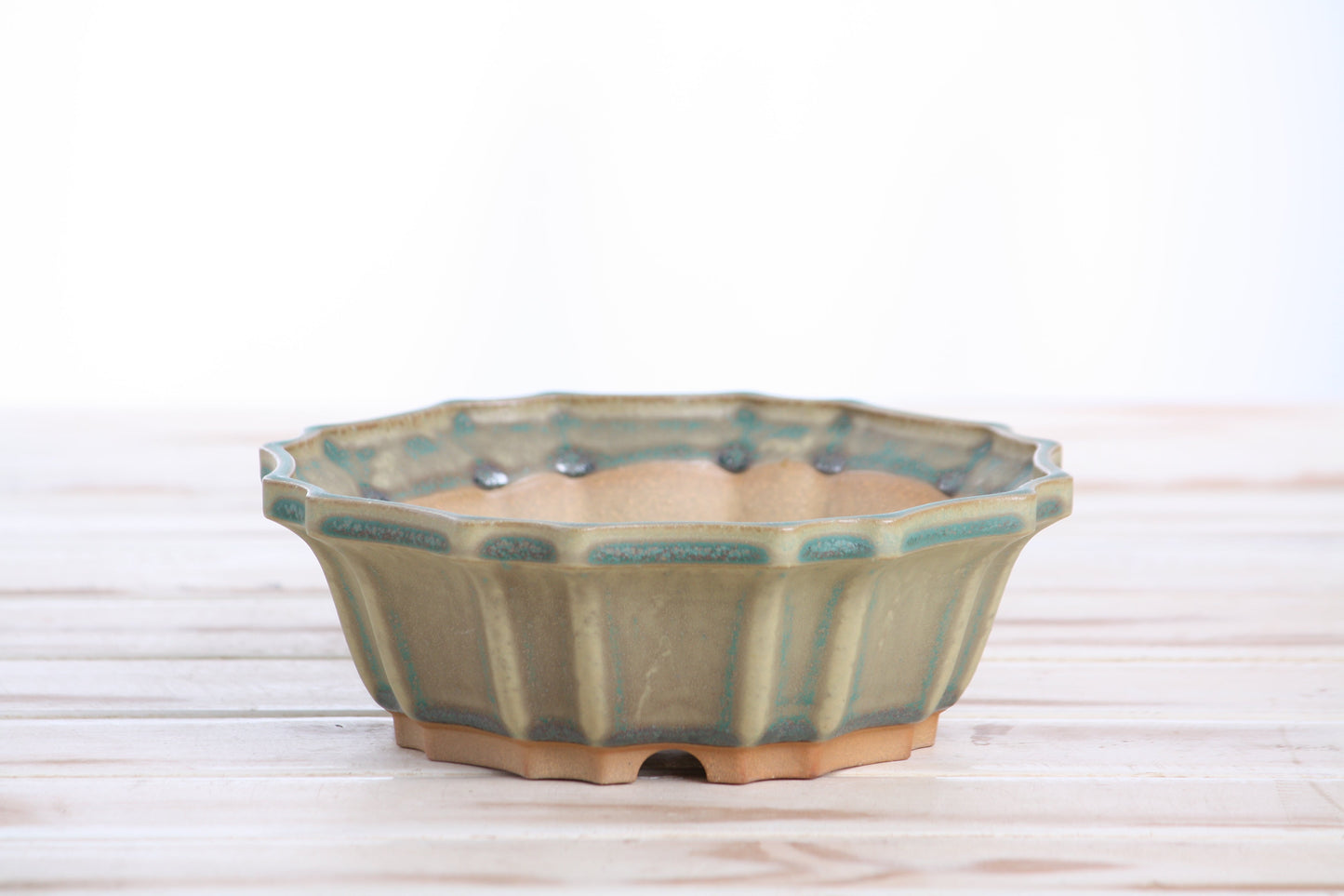 Willow Bonsai Ceramics Flower Design Bonsai Pot 6.5 Inch – Elegant Ceramic Bonsai & Succulent Planter, High‑Fired Frost‑Proof Stoneware with Drainage & Wiring Holes, Handmade in USA (Speckled Moss)