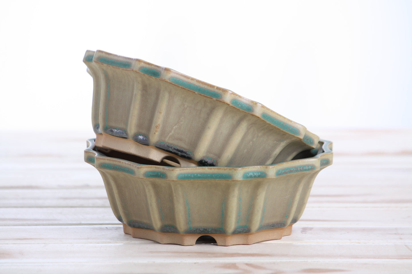 Willow Bonsai Ceramics Flower Design Bonsai Pot 6.5 Inch – Elegant Ceramic Bonsai & Succulent Planter, High‑Fired Frost‑Proof Stoneware with Drainage & Wiring Holes, Handmade in USA (Speckled Moss)