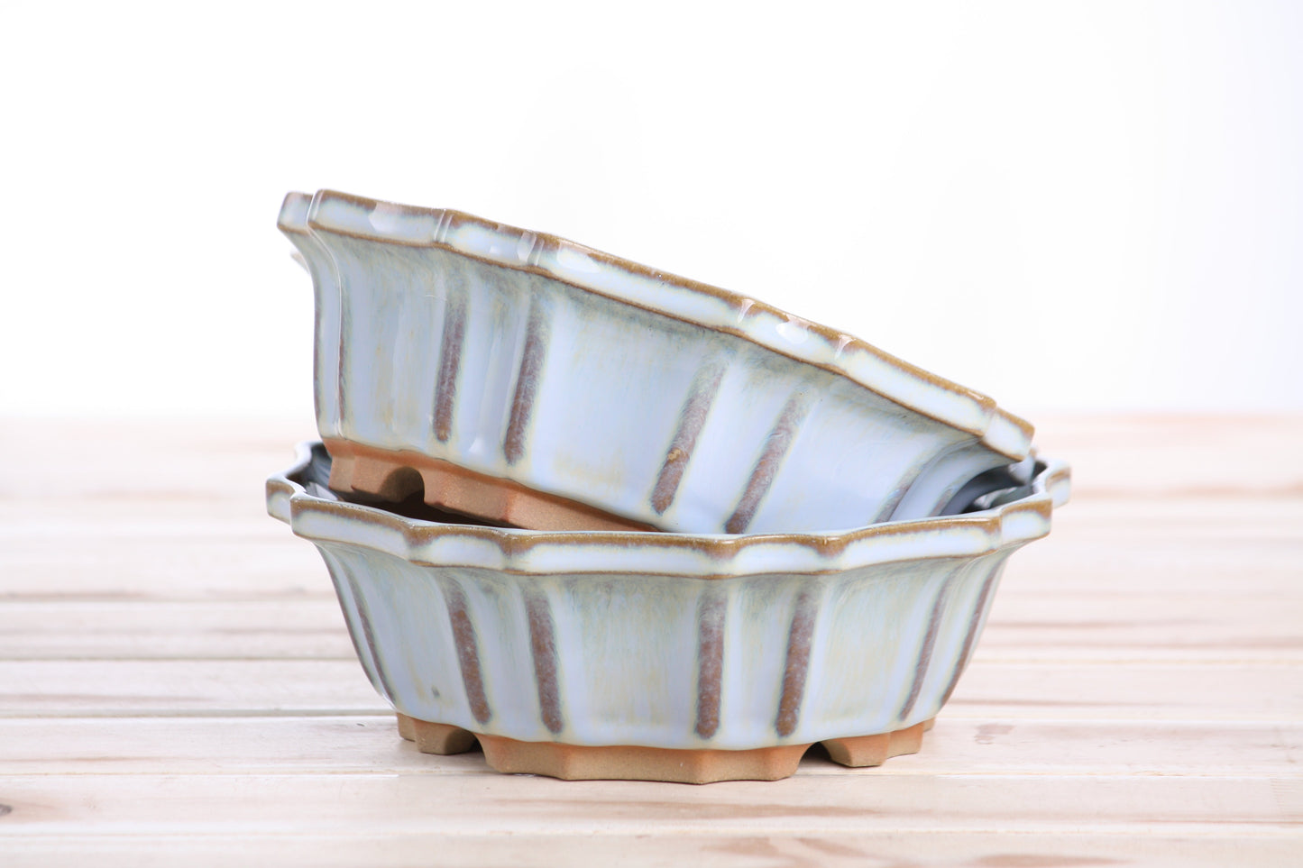 Willow Bonsai Ceramics Flower Design Bonsai Pot 6.5 Inch – Elegant Ceramic Bonsai & Succulent Planter, High‑Fired Frost‑Proof Stoneware with Drainage & Wiring Holes, Handmade in USA (Glacier)