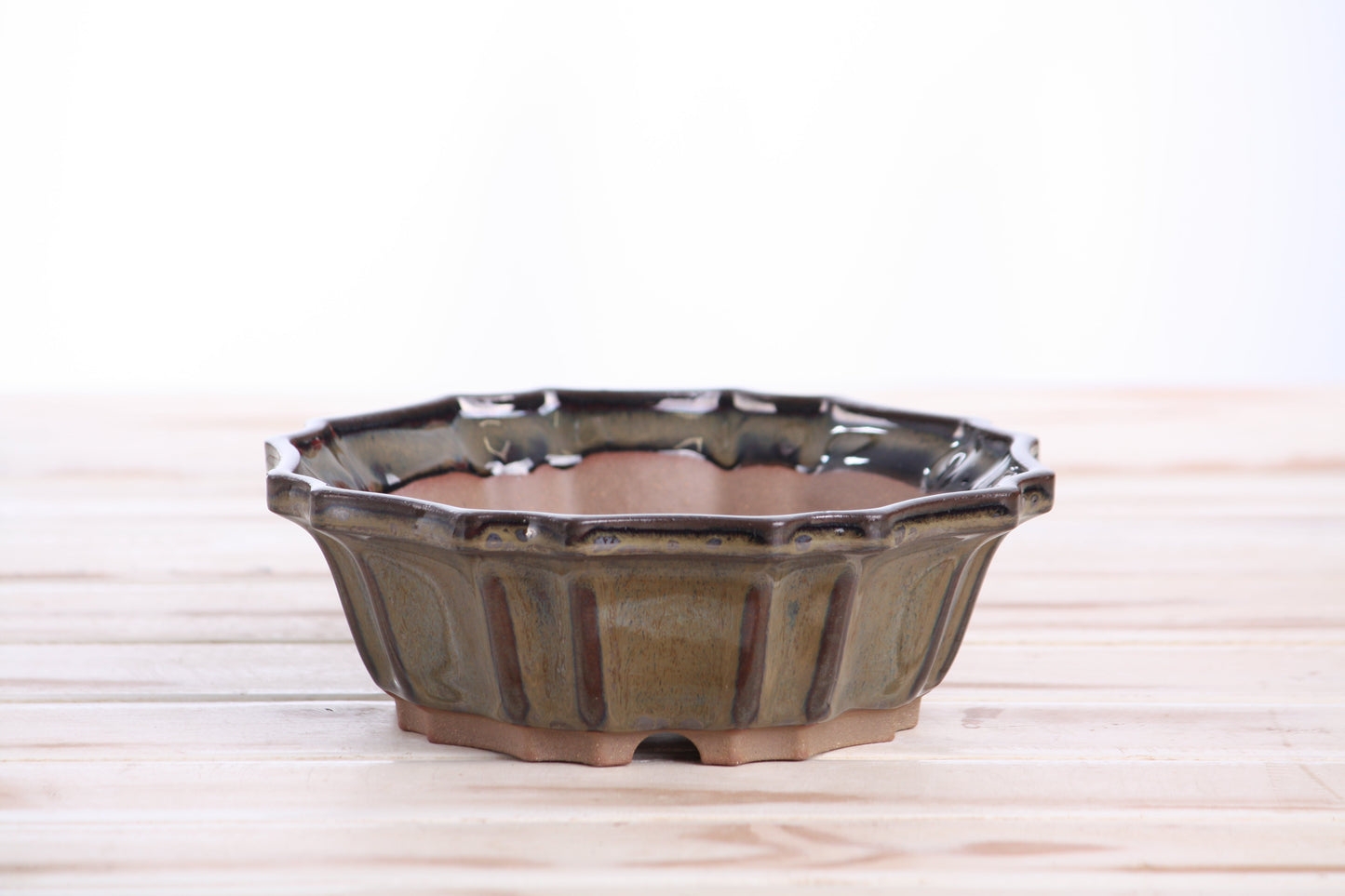Willow Bonsai Ceramics Flower Design Bonsai Pot 6.5 Inch – Elegant Ceramic Bonsai & Succulent Planter, High‑Fired Frost‑Proof Stoneware with Drainage & Wiring Holes, Handmade in USA (Dark Honey)