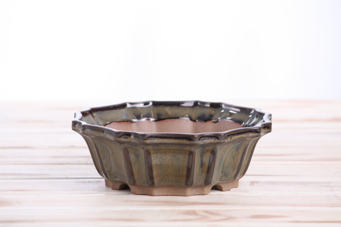 Willow Bonsai Ceramics Flower Design Bonsai Pot 6.5 Inch – Elegant Ceramic Bonsai & Succulent Planter, High‑Fired Frost‑Proof Stoneware with Drainage & Wiring Holes, Handmade in USA (Dark Honey)