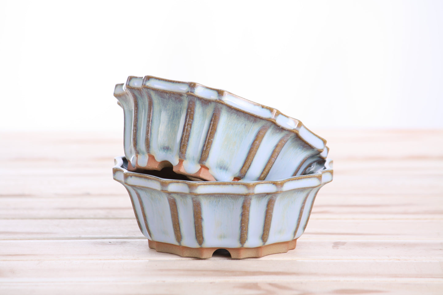 Willow Bonsai Ceramics Flower Design Bonsai Pot 5 Inch – Elegant Ceramic Bonsai & Succulent Planter, High‑Fired Frost‑Proof Stoneware with Drainage & Wiring Holes, Handmade in USA (Glacier)