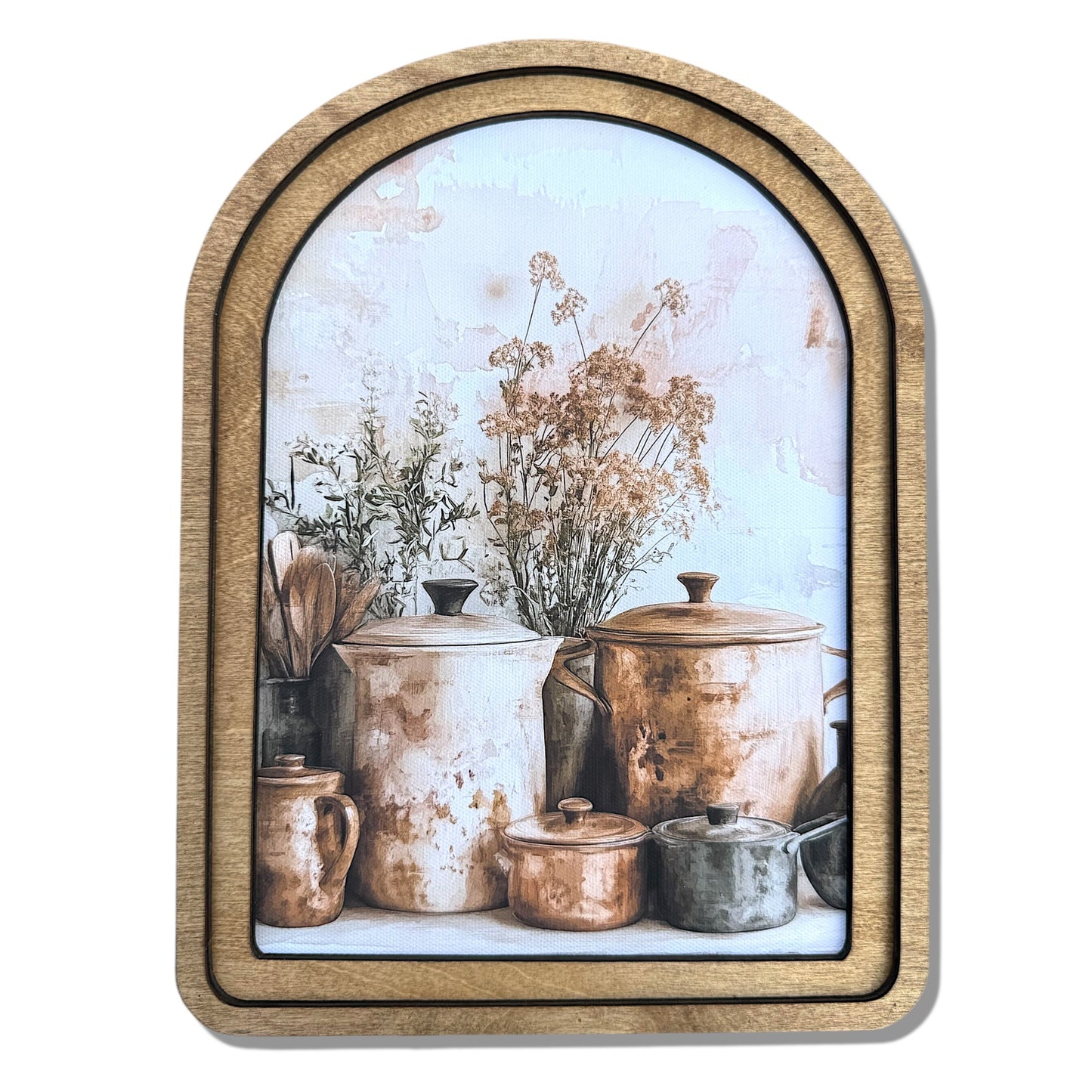 Copper Pots Arch Top Framed Canvas Artwork