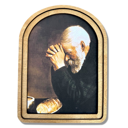 Praying Man Arch Top Framed Canvas Artwork