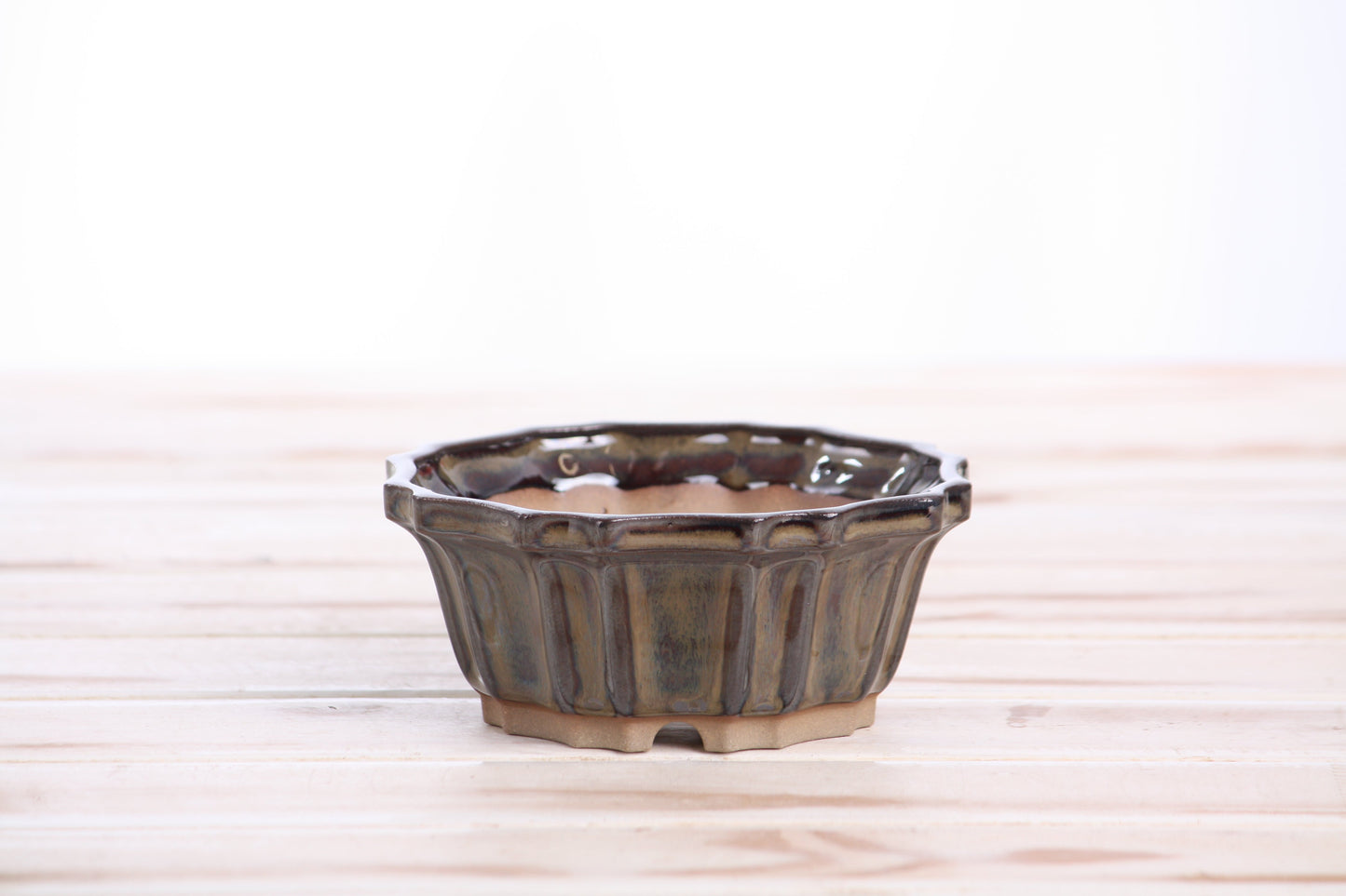 Willow Bonsai Ceramics Flower Design Bonsai Pot 4.5 Inch – Elegant Ceramic Bonsai & Succulent Planter, High‑Fired Frost‑Proof Stoneware with Drainage & Wiring Holes, Handmade in USA (Dark Honey)