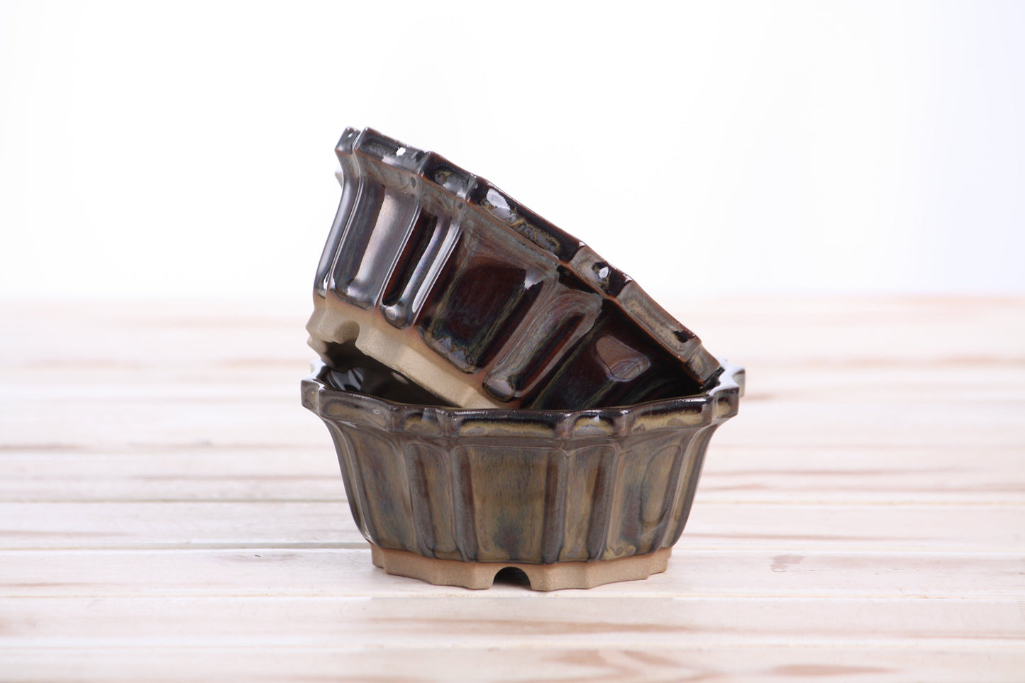 Willow Bonsai Ceramics Flower Design Bonsai Pot 4.5 Inch – Elegant Ceramic Bonsai & Succulent Planter, High‑Fired Frost‑Proof Stoneware with Drainage & Wiring Holes, Handmade in USA (Dark Honey)