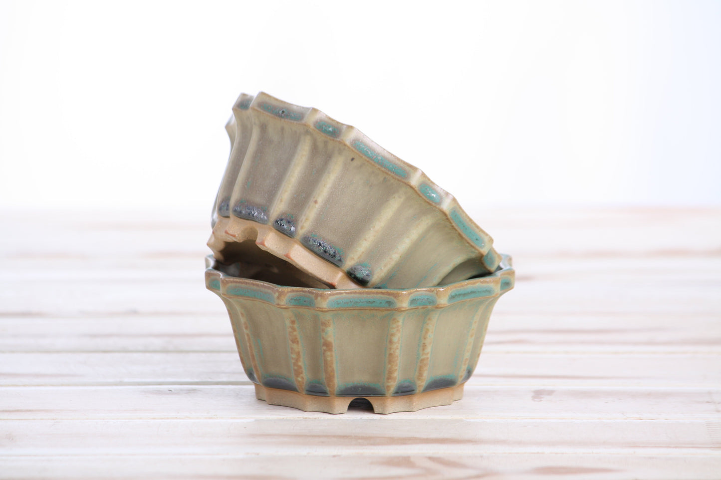 Willow Bonsai Ceramics Flower Design Bonsai Pot 4.5 Inch – Elegant Ceramic Bonsai & Succulent Planter, High‑Fired Frost‑Proof Stoneware with Drainage & Wiring Holes, Handmade in USA (Speckled Moss)