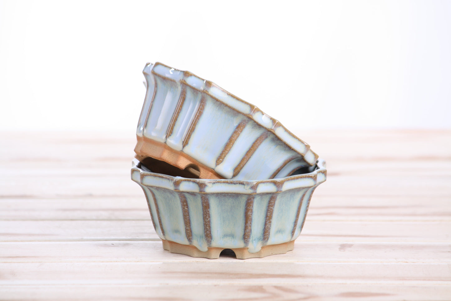 Willow Bonsai Ceramics Flower Design Bonsai Pot 4.5 Inch – Elegant Ceramic Bonsai & Succulent Planter, High‑Fired Frost‑Proof Stoneware with Drainage & Wiring Holes, Handmade in USA (Glacier)