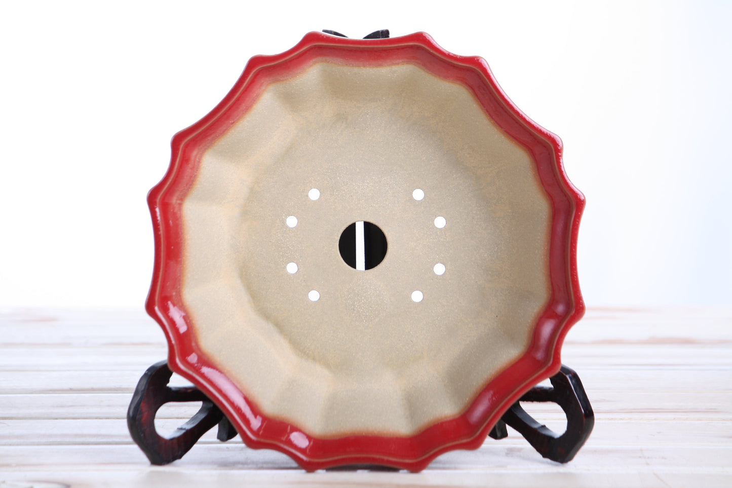 Willow Bonsai Ceramics Flower Design Bonsai Pot 8 Inch – Elegant Ceramic Bonsai & Succulent Planter, High‑Fired Frost‑Proof Stoneware with Drainage & Wiring Holes, Handmade in USA (Red)