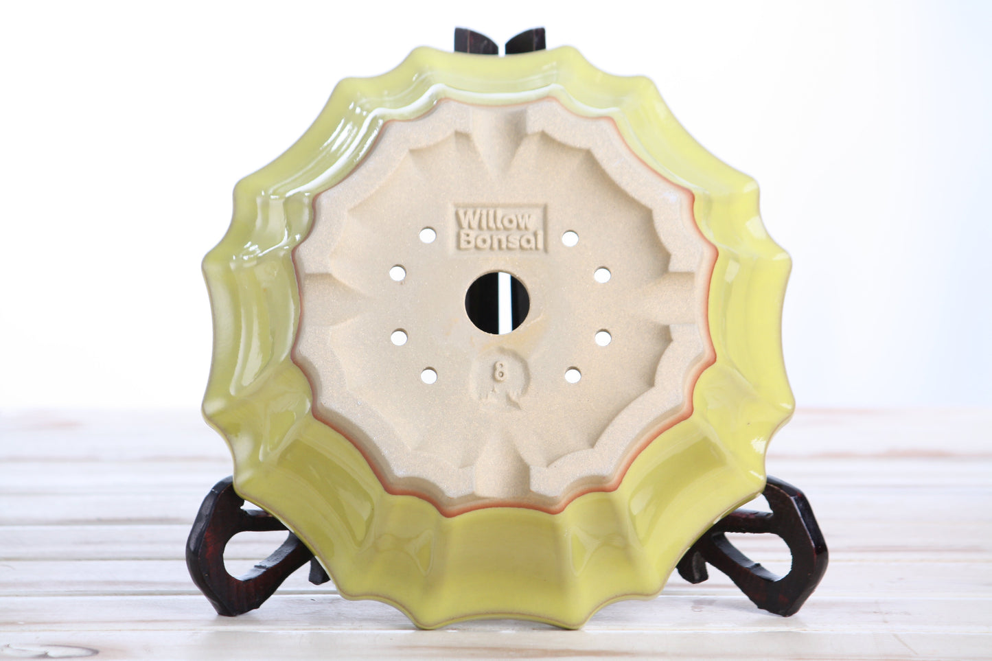 Willow Bonsai Ceramics Flower Design Bonsai Pot 8 Inch – Elegant Ceramic Bonsai & Succulent Planter, High‑Fired Frost‑Proof Stoneware with Drainage & Wiring Holes, Handmade in USA (Yellow)