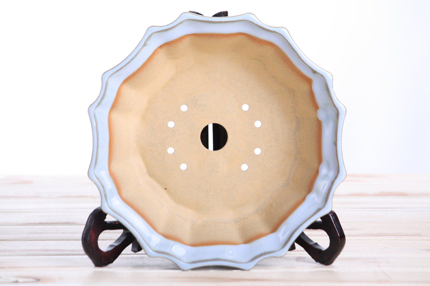 Willow Bonsai Ceramics Flower Design Bonsai Pot 8 Inch – Elegant Ceramic Bonsai & Succulent Planter, High‑Fired Frost‑Proof Stoneware with Drainage & Wiring Holes, Handmade in USA (Glacier)
