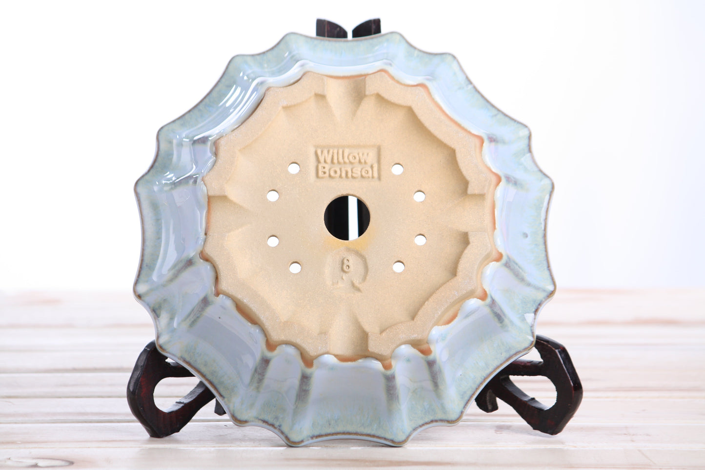 Willow Bonsai Ceramics Flower Design Bonsai Pot 8 Inch – Elegant Ceramic Bonsai & Succulent Planter, High‑Fired Frost‑Proof Stoneware with Drainage & Wiring Holes, Handmade in USA (Glacier)