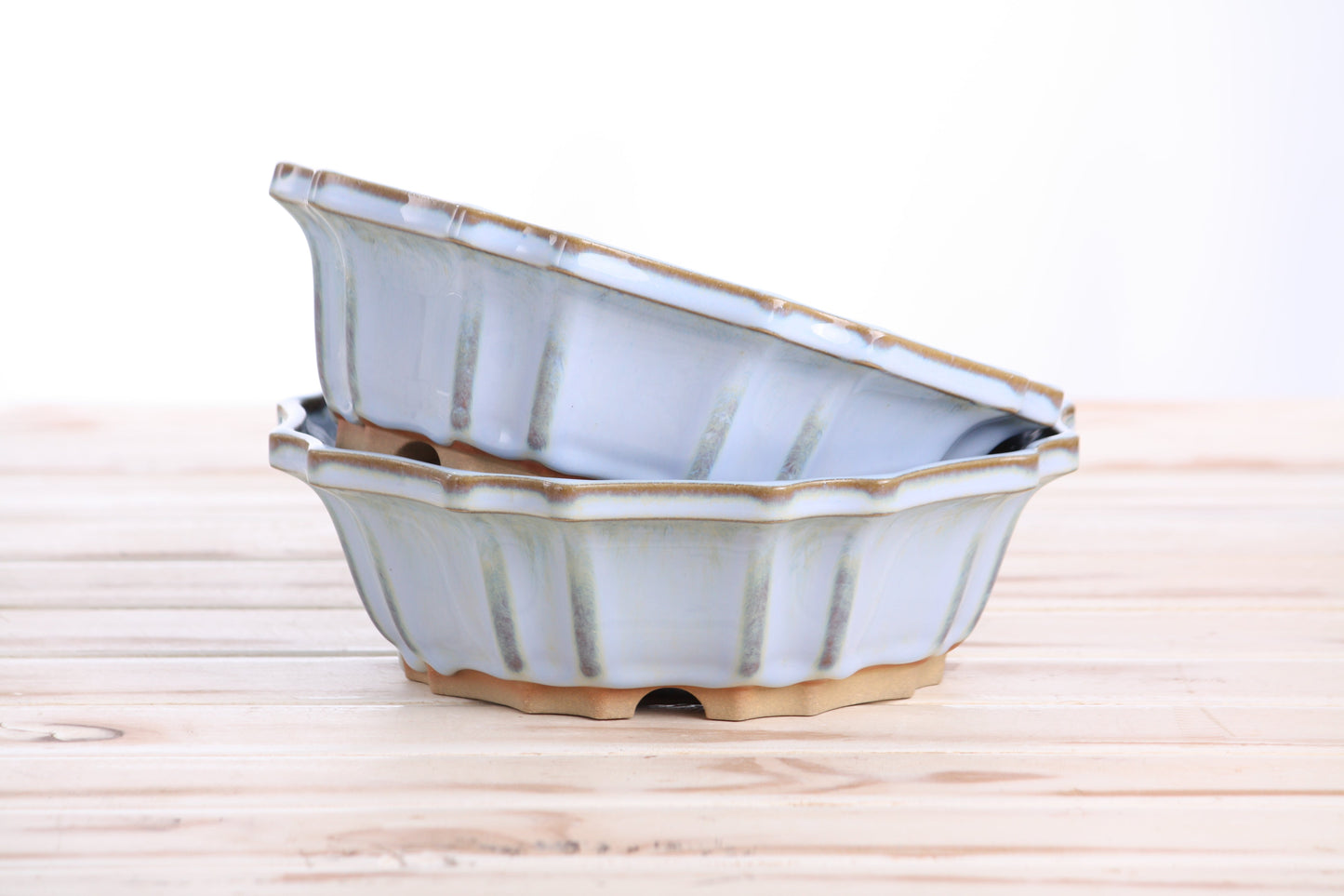 Willow Bonsai Ceramics Flower Design Bonsai Pot 8 Inch – Elegant Ceramic Bonsai & Succulent Planter, High‑Fired Frost‑Proof Stoneware with Drainage & Wiring Holes, Handmade in USA (Glacier)