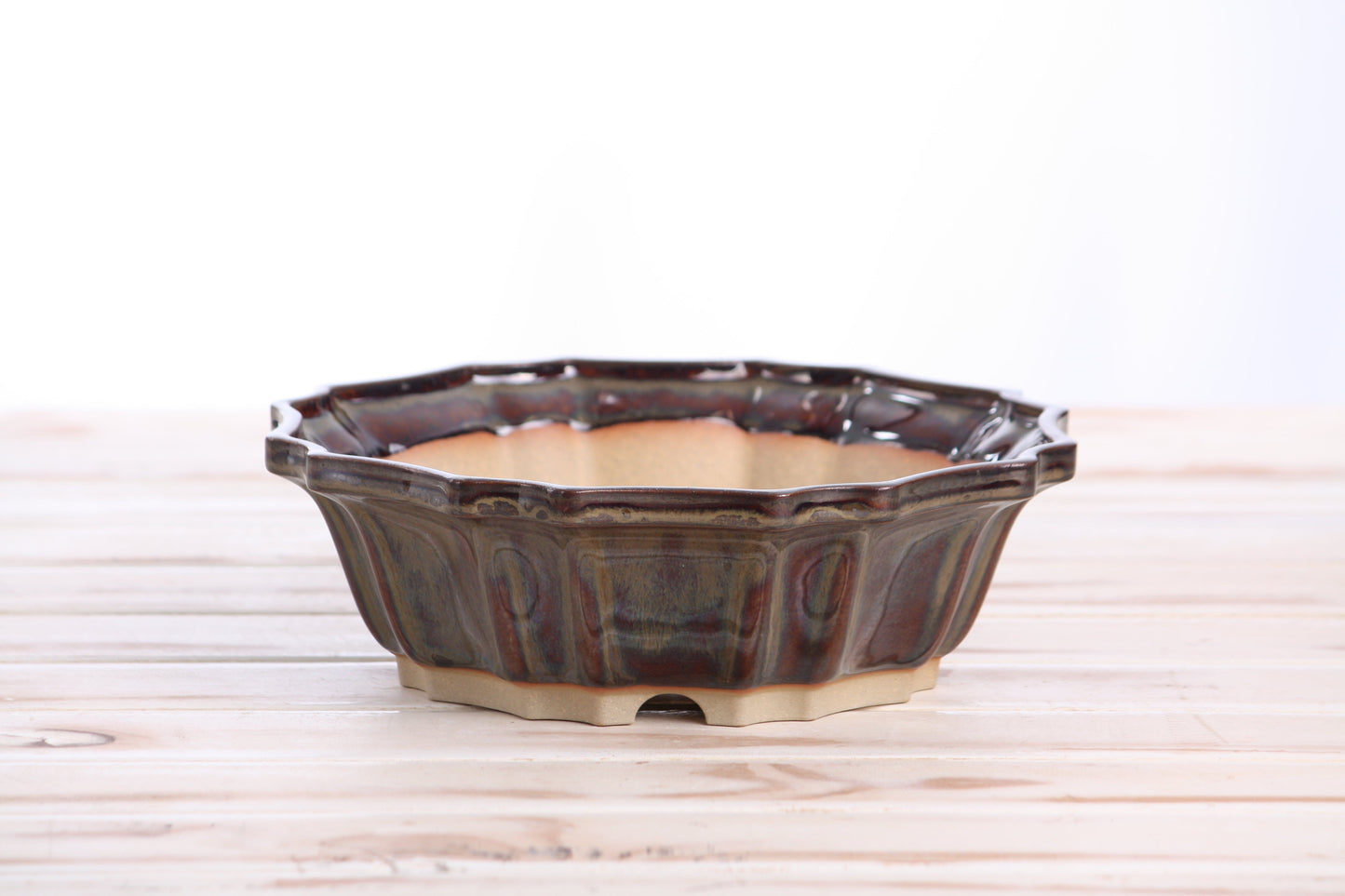 Willow Bonsai Ceramics Flower Design Bonsai Pot 8 Inch – Elegant Ceramic Bonsai & Succulent Planter, High‑Fired Frost‑Proof Stoneware with Drainage & Wiring Holes, Handmade in USA (Dark Honey)