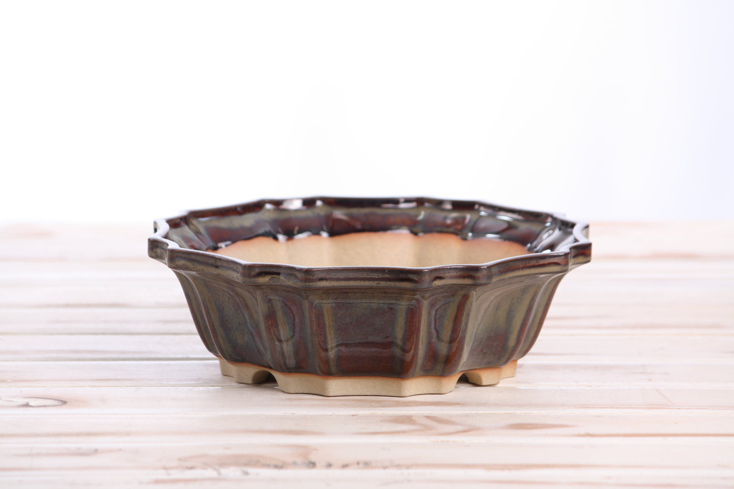 Willow Bonsai Ceramics Flower Design Bonsai Pot 8 Inch – Elegant Ceramic Bonsai & Succulent Planter, High‑Fired Frost‑Proof Stoneware with Drainage & Wiring Holes, Handmade in USA (Dark Honey)