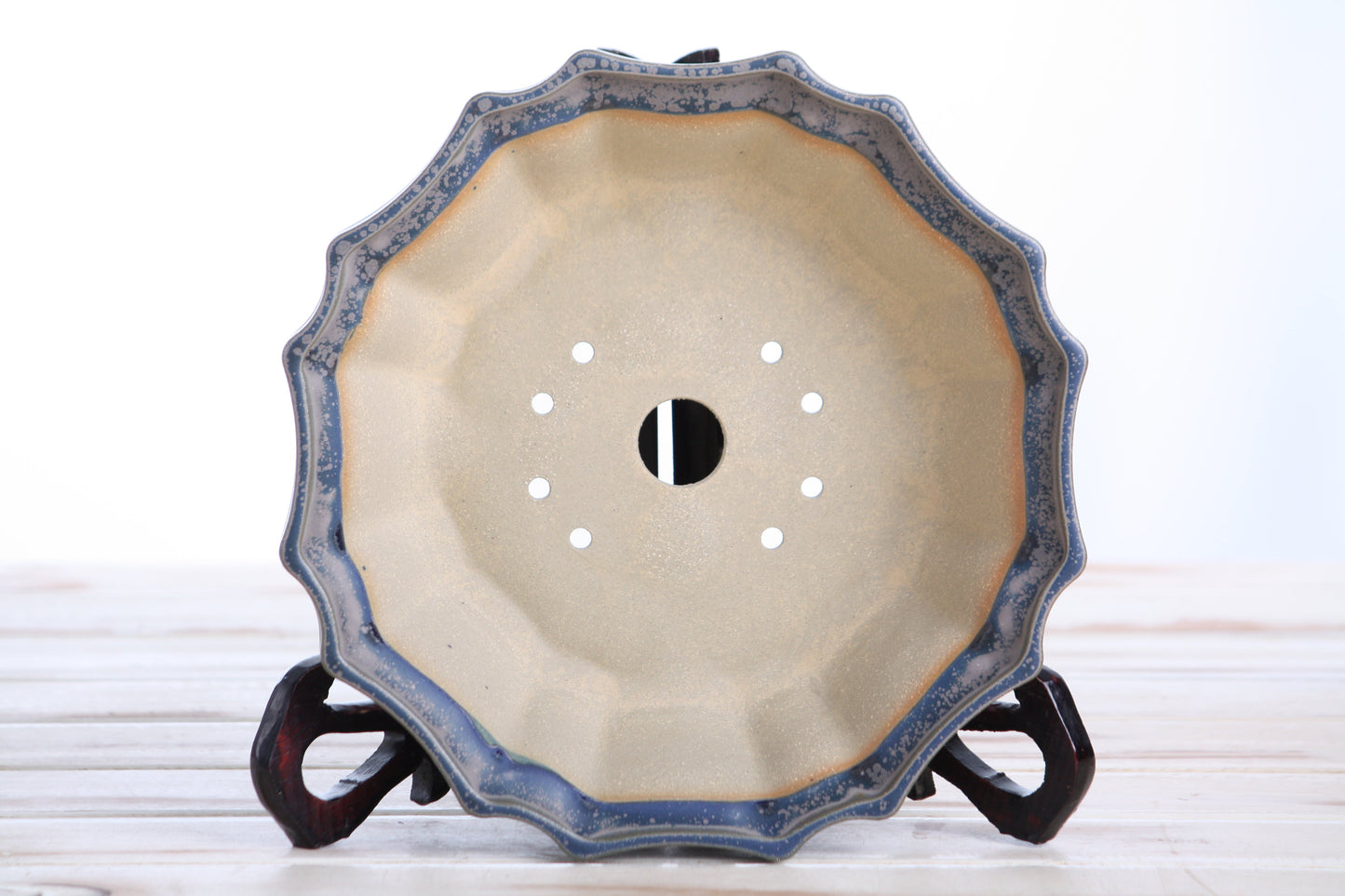 Willow Bonsai Ceramics Flower Design Bonsai Pot 8 Inch – Elegant Ceramic Bonsai & Succulent Planter, High‑Fired Frost‑Proof Stoneware with Drainage & Wiring Holes, Handmade in USA (Ocean)