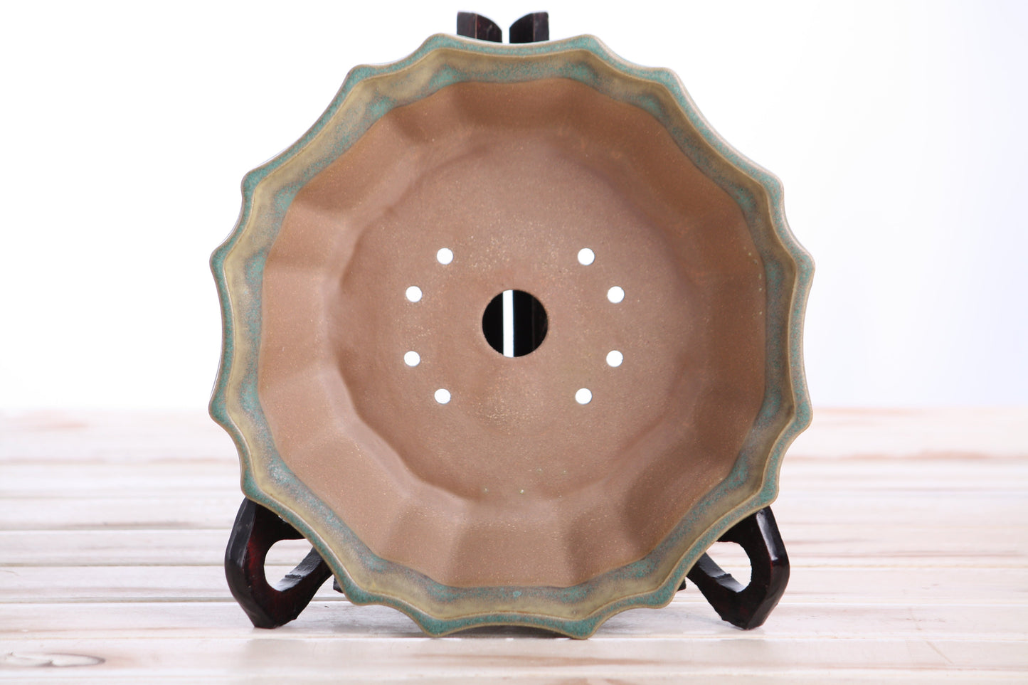 Willow Bonsai Ceramics Flower Design Bonsai Pot 8 Inch – Elegant Ceramic Bonsai & Succulent Planter, High‑Fired Frost‑Proof Stoneware with Drainage & Wiring Holes, Handmade in USA (Speckled Moss)