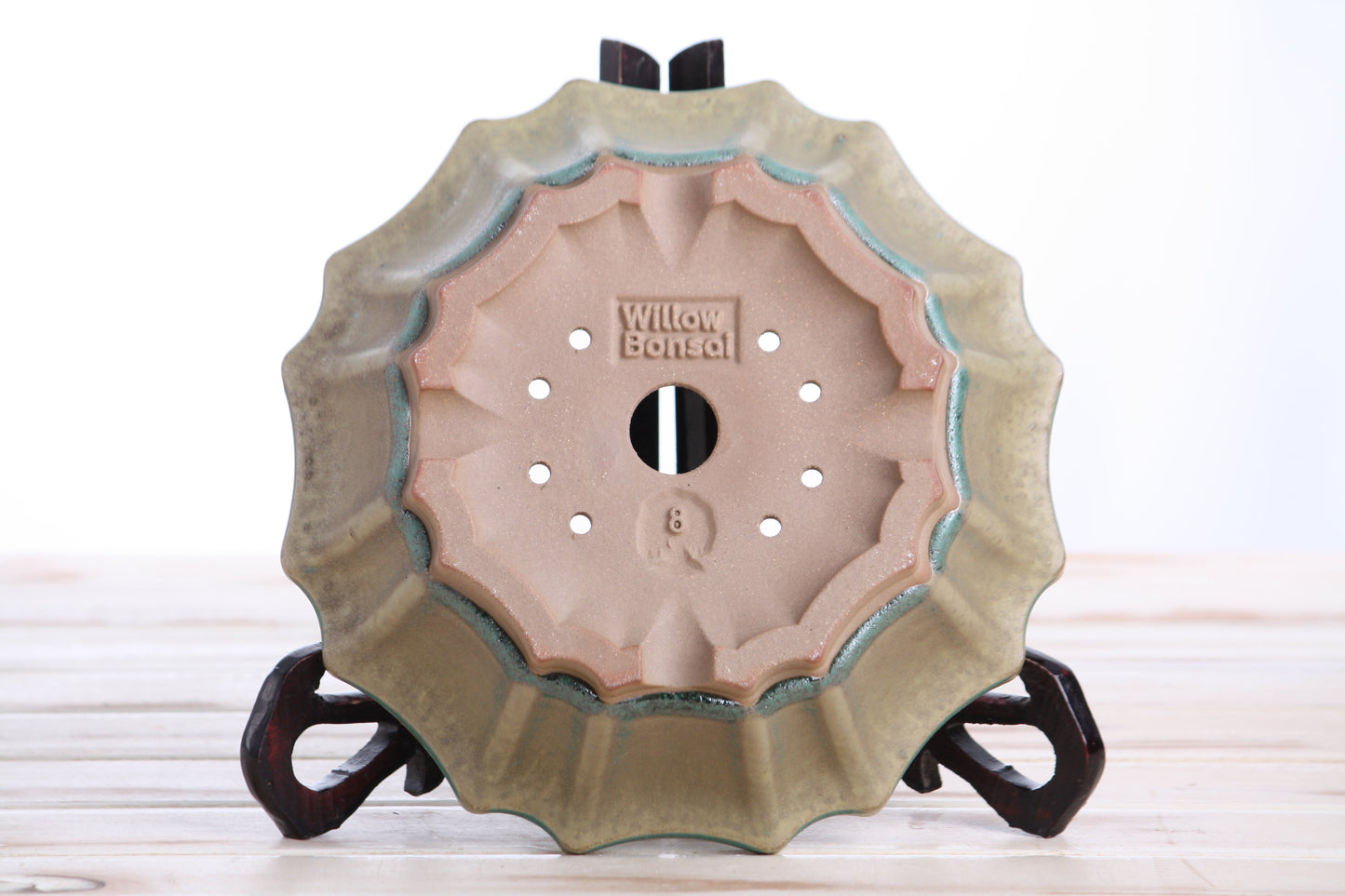 Willow Bonsai Ceramics Flower Design Bonsai Pot 8 Inch – Elegant Ceramic Bonsai & Succulent Planter, High‑Fired Frost‑Proof Stoneware with Drainage & Wiring Holes, Handmade in USA (Speckled Moss)
