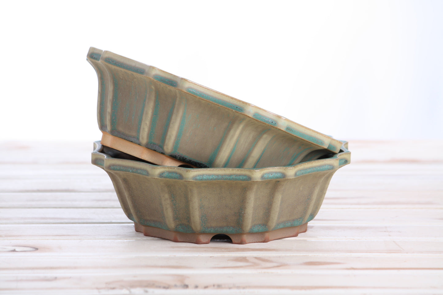 Willow Bonsai Ceramics Flower Design Bonsai Pot 8 Inch – Elegant Ceramic Bonsai & Succulent Planter, High‑Fired Frost‑Proof Stoneware with Drainage & Wiring Holes, Handmade in USA (Speckled Moss)