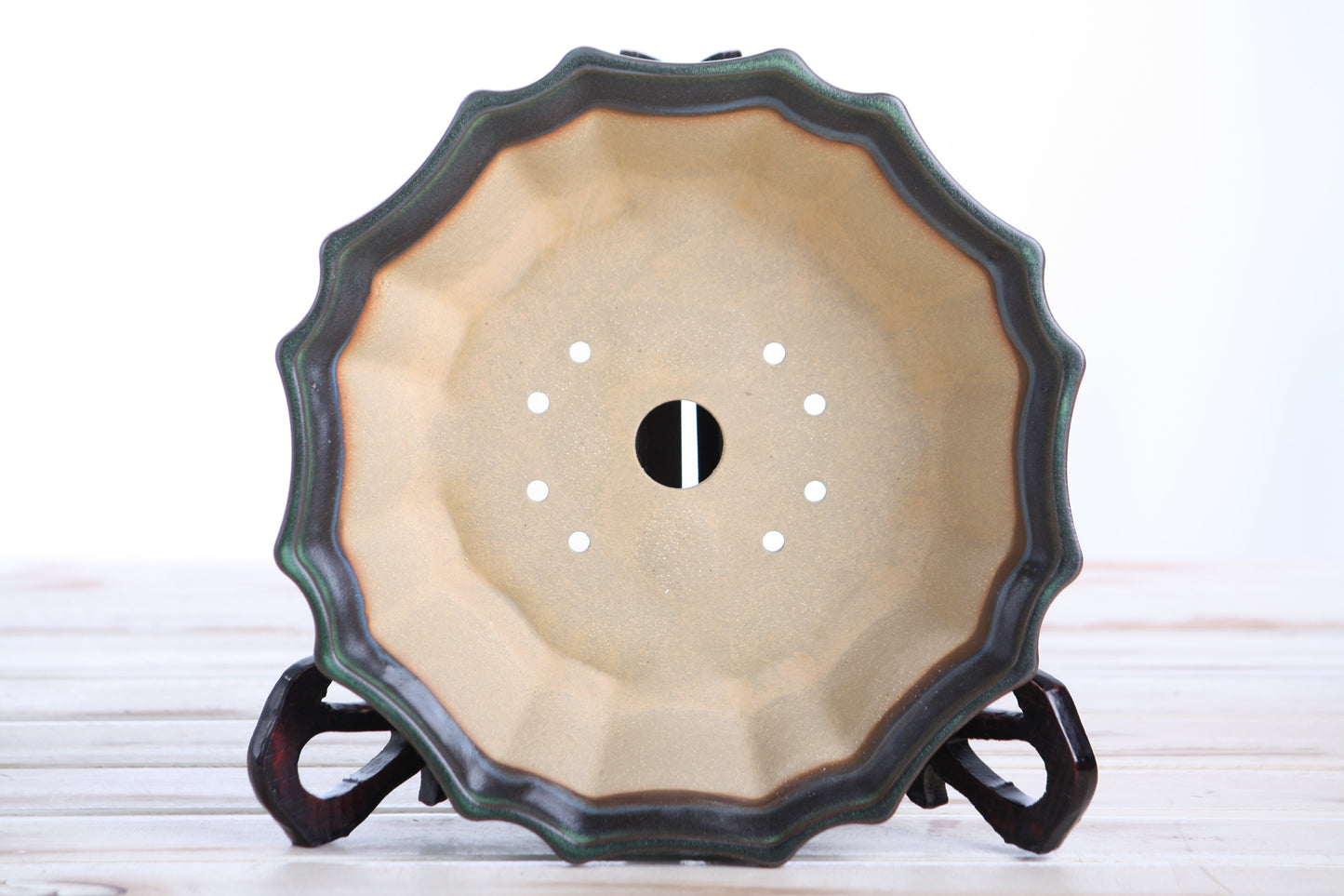 Willow Bonsai Ceramics Flower Design Bonsai Pot 8 Inch – Elegant Ceramic Bonsai & Succulent Planter, High‑Fired Frost‑Proof Stoneware with Drainage & Wiring Holes, Handmade in USA (Avocado)
