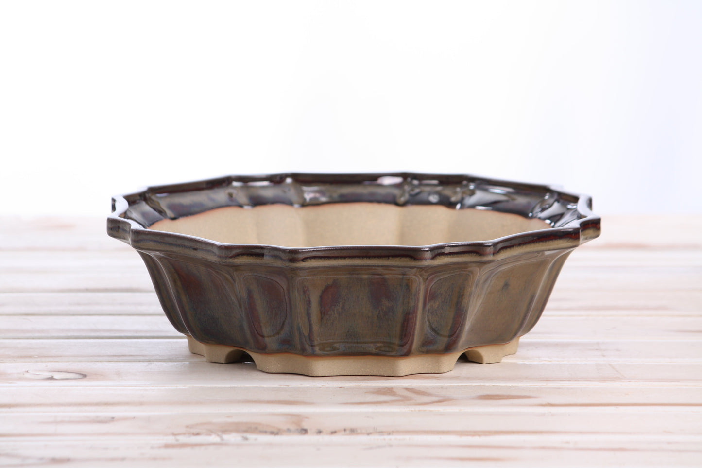 Willow Bonsai Ceramics Flower Design Bonsai Pot 10 Inch – Elegant Ceramic Bonsai & Succulent Planter, High‑Fired Frost‑Proof Stoneware with Drainage & Wiring Holes, Handmade in USA (Dark Honey)