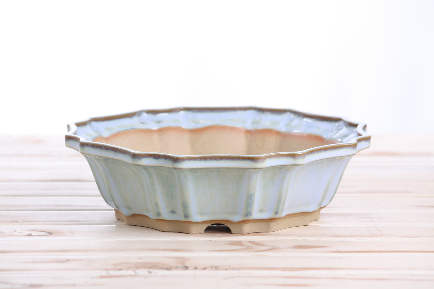 Willow Bonsai Ceramics Flower Design Bonsai Pot 10 Inch – Elegant Ceramic Bonsai & Succulent Planter, High‑Fired Frost‑Proof Stoneware with Drainage & Wiring Holes, Handmade in USA (Glacier)