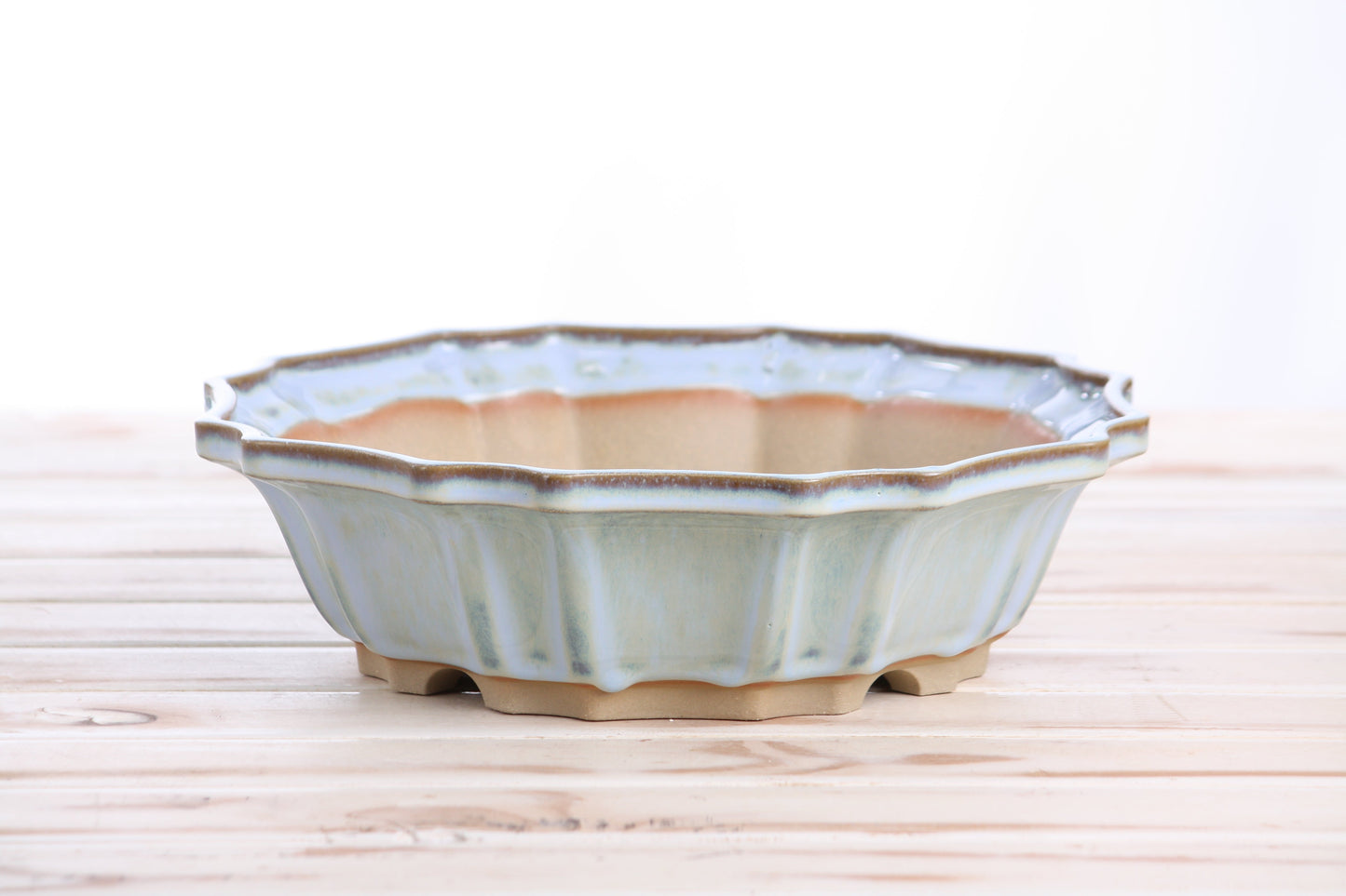 Willow Bonsai Ceramics Flower Design Bonsai Pot 10 Inch – Elegant Ceramic Bonsai & Succulent Planter, High‑Fired Frost‑Proof Stoneware with Drainage & Wiring Holes, Handmade in USA (Glacier)