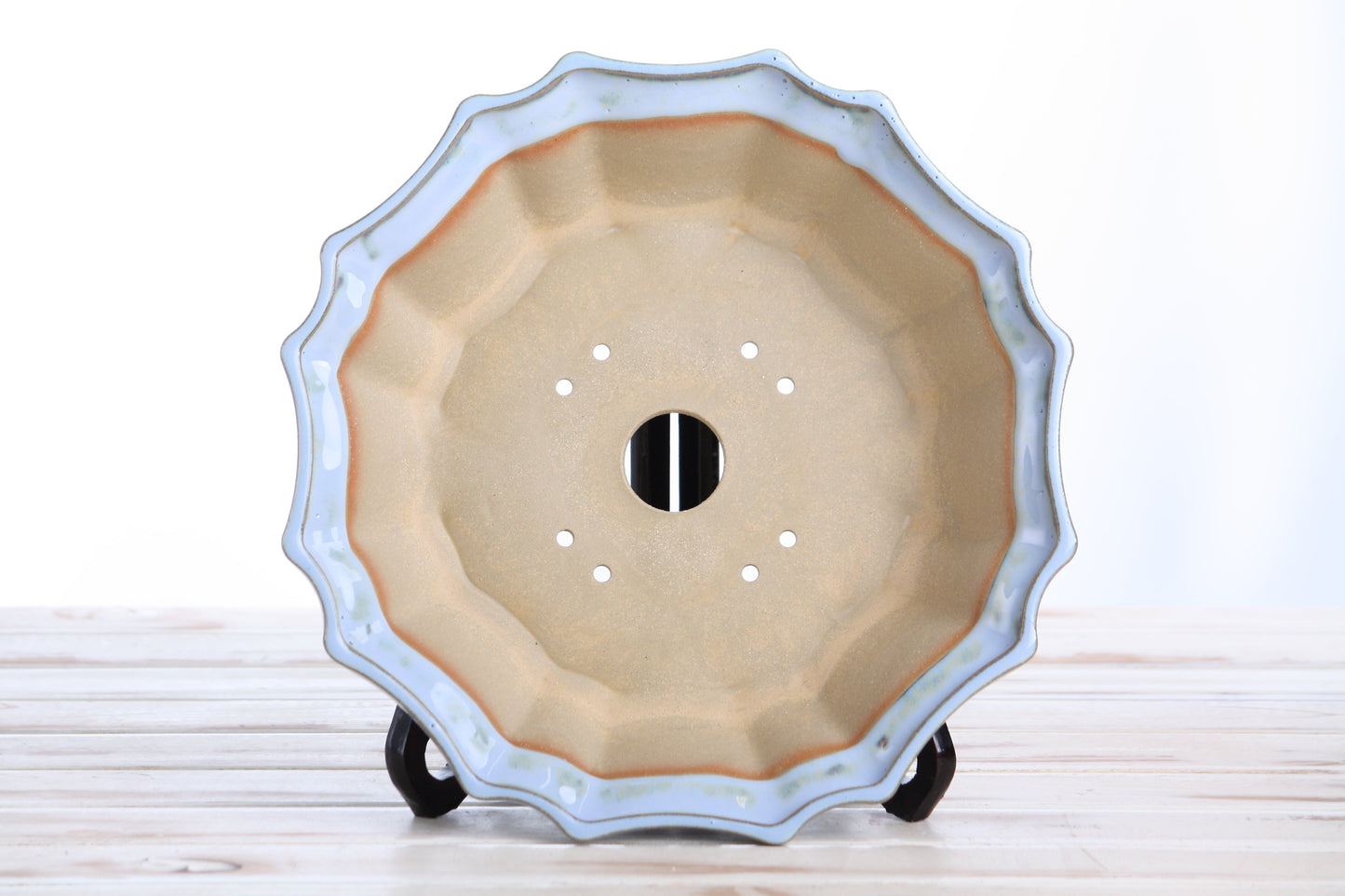Willow Bonsai Ceramics Flower Design Bonsai Pot 10 Inch – Elegant Ceramic Bonsai & Succulent Planter, High‑Fired Frost‑Proof Stoneware with Drainage & Wiring Holes, Handmade in USA (Glacier)