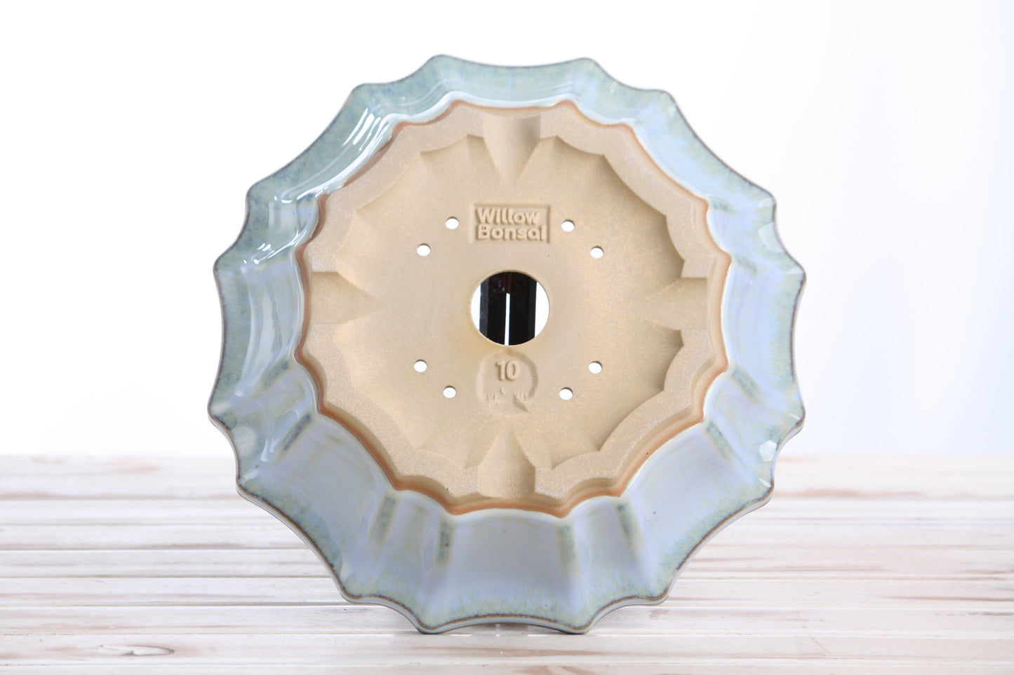 Willow Bonsai Ceramics Flower Design Bonsai Pot 10 Inch – Elegant Ceramic Bonsai & Succulent Planter, High‑Fired Frost‑Proof Stoneware with Drainage & Wiring Holes, Handmade in USA (Glacier)