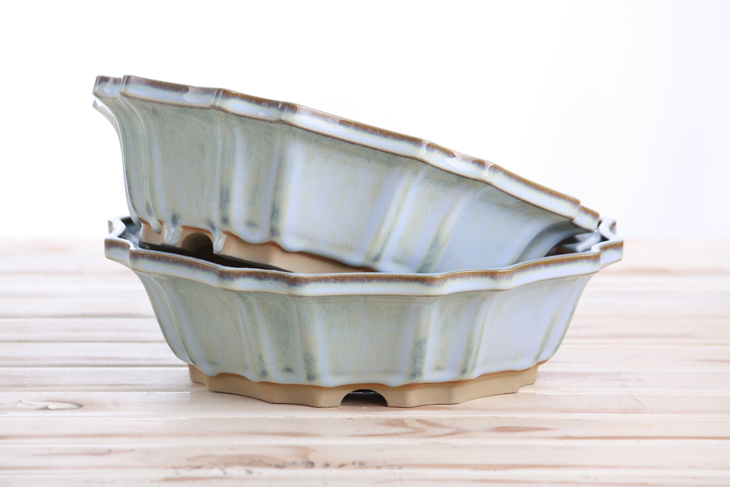 Willow Bonsai Ceramics Flower Design Bonsai Pot 10 Inch – Elegant Ceramic Bonsai & Succulent Planter, High‑Fired Frost‑Proof Stoneware with Drainage & Wiring Holes, Handmade in USA (Glacier)