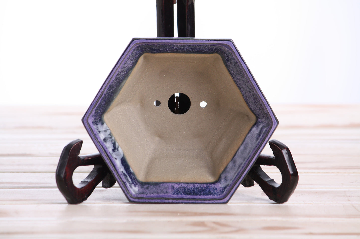 Willow Bonsai Ceramics Hexagonal Windowed Bonsai Pot 5 Inch – Semi‑Cascade Planter, High‑Fired Frost‑Proof Stoneware with Drainage & Wiring Holes, Handmade in USA (Purple)