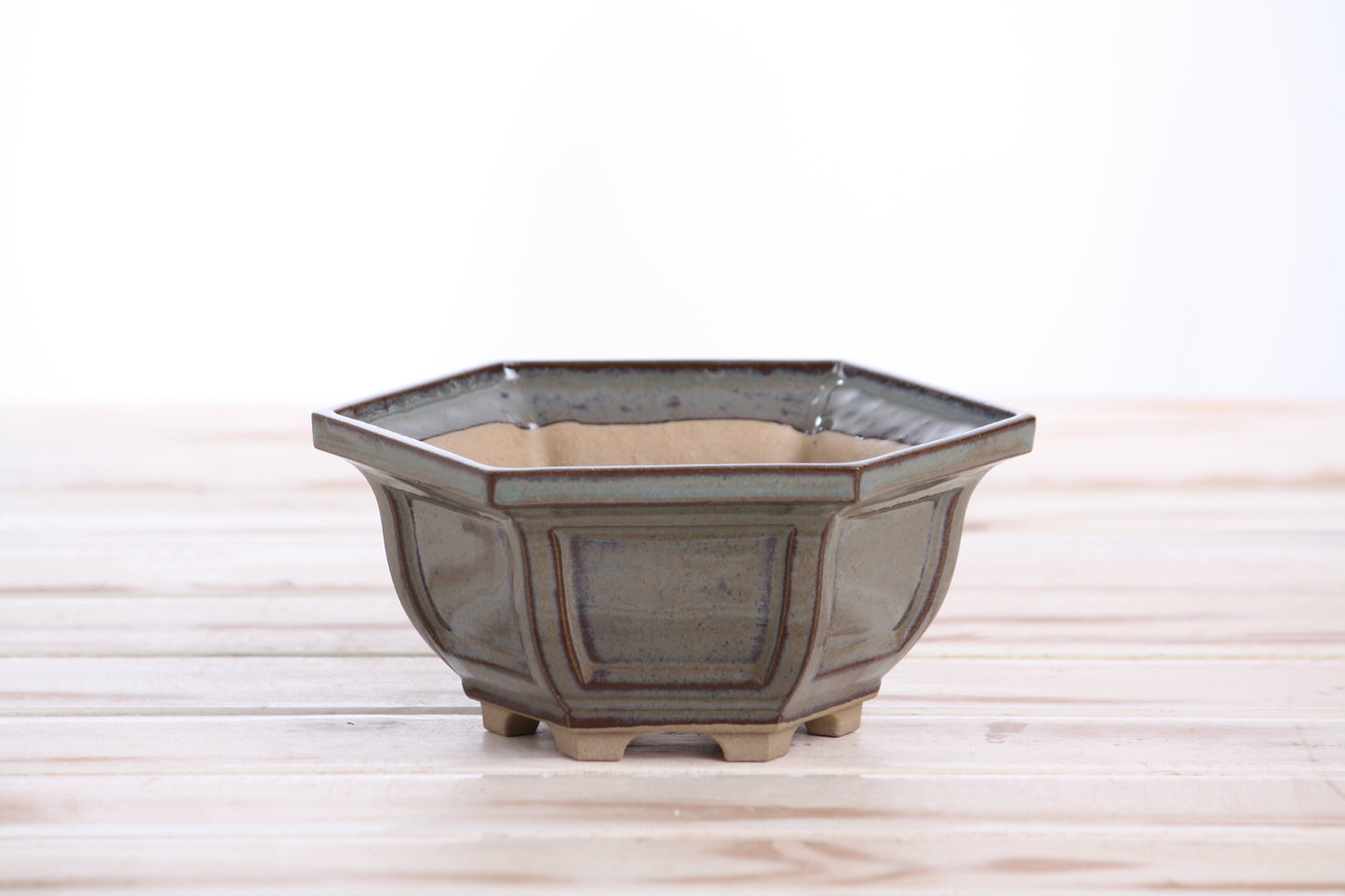 Willow Bonsai Ceramics Hexagonal Windowed Bonsai Pot 5 Inch – Semi‑Cascade Planter, High‑Fired Frost‑Proof Stoneware with Drainage & Wiring Holes, Handmade in USA (Starry Night)