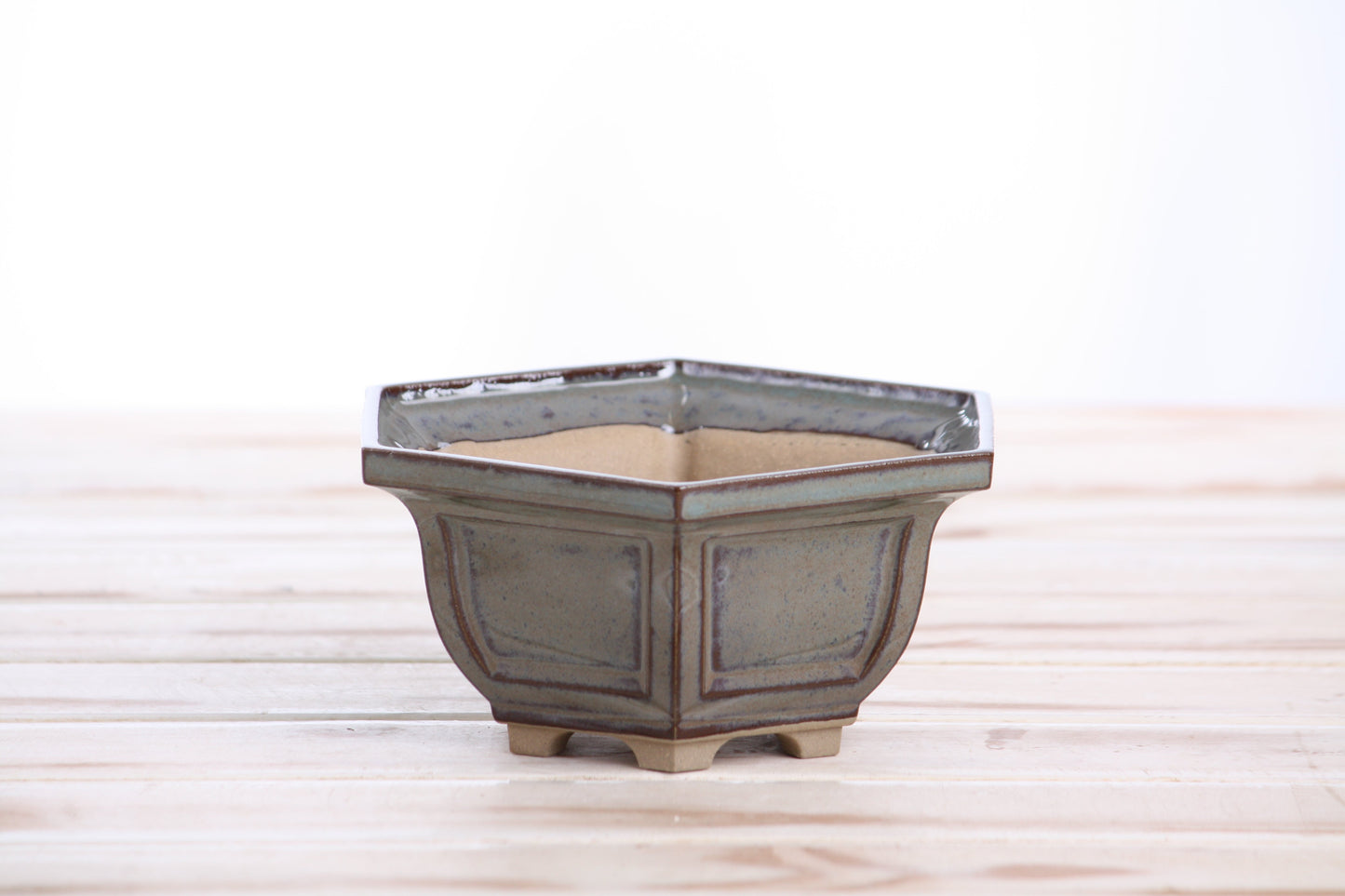 Willow Bonsai Ceramics Hexagonal Windowed Bonsai Pot 5 Inch – Semi‑Cascade Planter, High‑Fired Frost‑Proof Stoneware with Drainage & Wiring Holes, Handmade in USA (Starry Night)