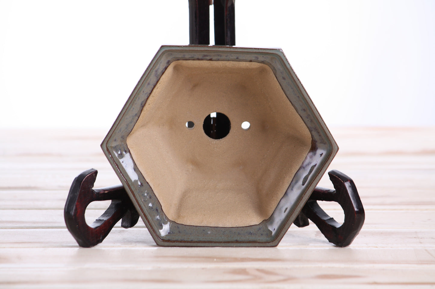 Willow Bonsai Ceramics Hexagonal Windowed Bonsai Pot 5 Inch – Semi‑Cascade Planter, High‑Fired Frost‑Proof Stoneware with Drainage & Wiring Holes, Handmade in USA (Starry Night)