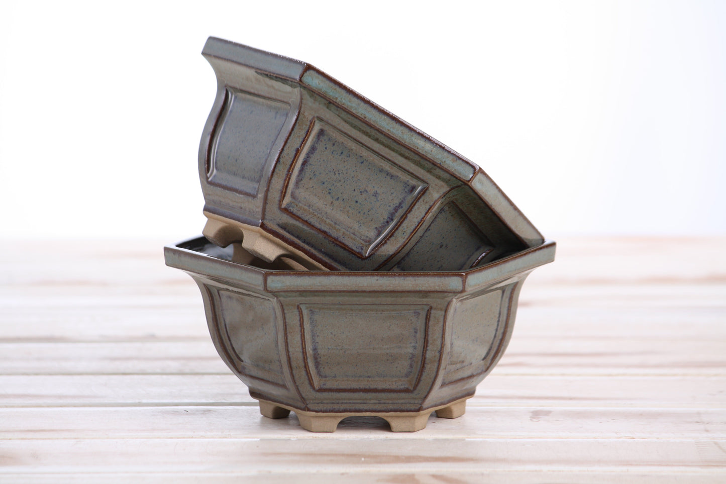 Willow Bonsai Ceramics Hexagonal Windowed Bonsai Pot 5 Inch – Semi‑Cascade Planter, High‑Fired Frost‑Proof Stoneware with Drainage & Wiring Holes, Handmade in USA (Starry Night)
