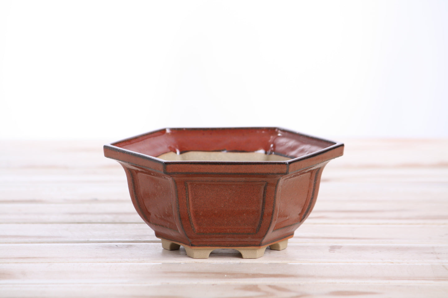 Willow Bonsai Ceramics Hexagonal Windowed Bonsai Pot 5 Inch – Semi‑Cascade Planter, High‑Fired Frost‑Proof Stoneware with Drainage & Wiring Holes, Handmade in USA (Sunset)