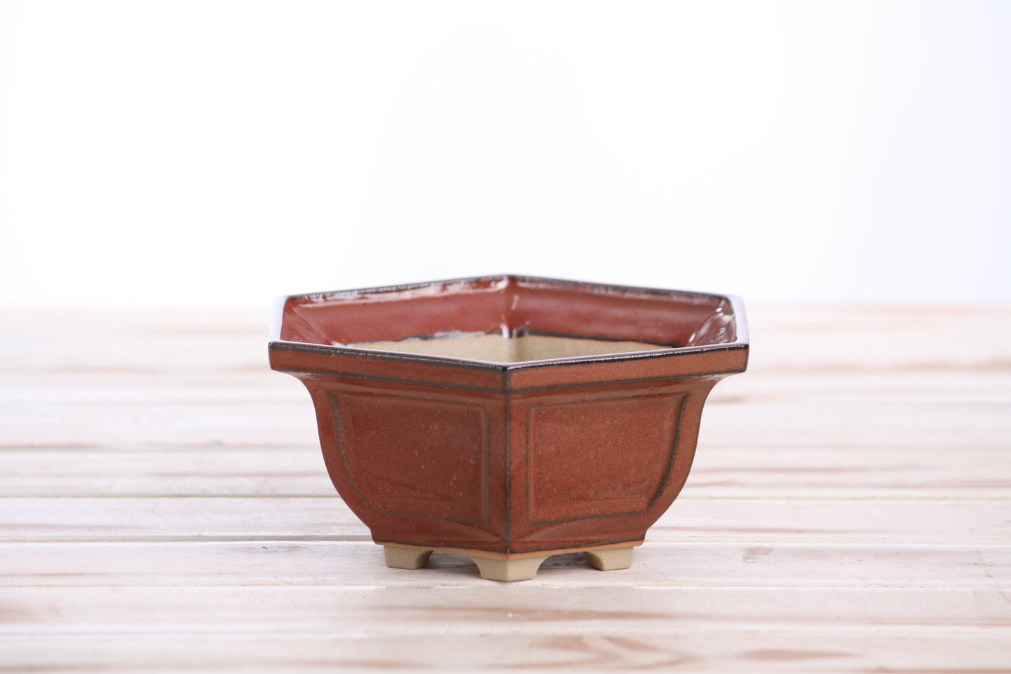 Willow Bonsai Ceramics Hexagonal Windowed Bonsai Pot 5 Inch – Semi‑Cascade Planter, High‑Fired Frost‑Proof Stoneware with Drainage & Wiring Holes, Handmade in USA (Sunset)