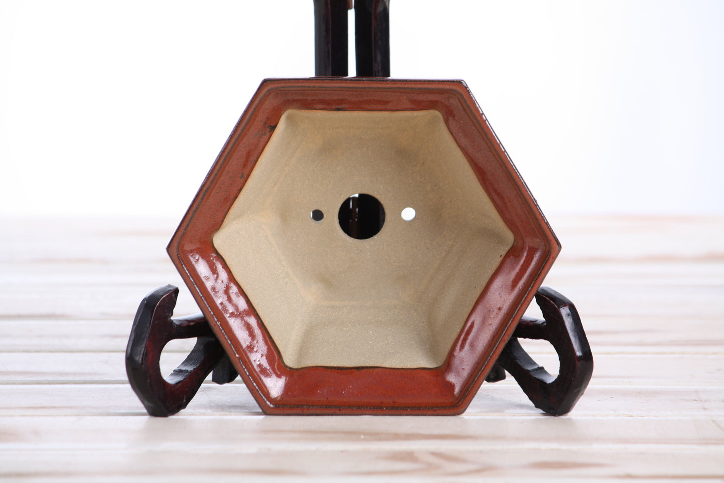 Willow Bonsai Ceramics Hexagonal Windowed Bonsai Pot 5 Inch – Semi‑Cascade Planter, High‑Fired Frost‑Proof Stoneware with Drainage & Wiring Holes, Handmade in USA (Sunset)