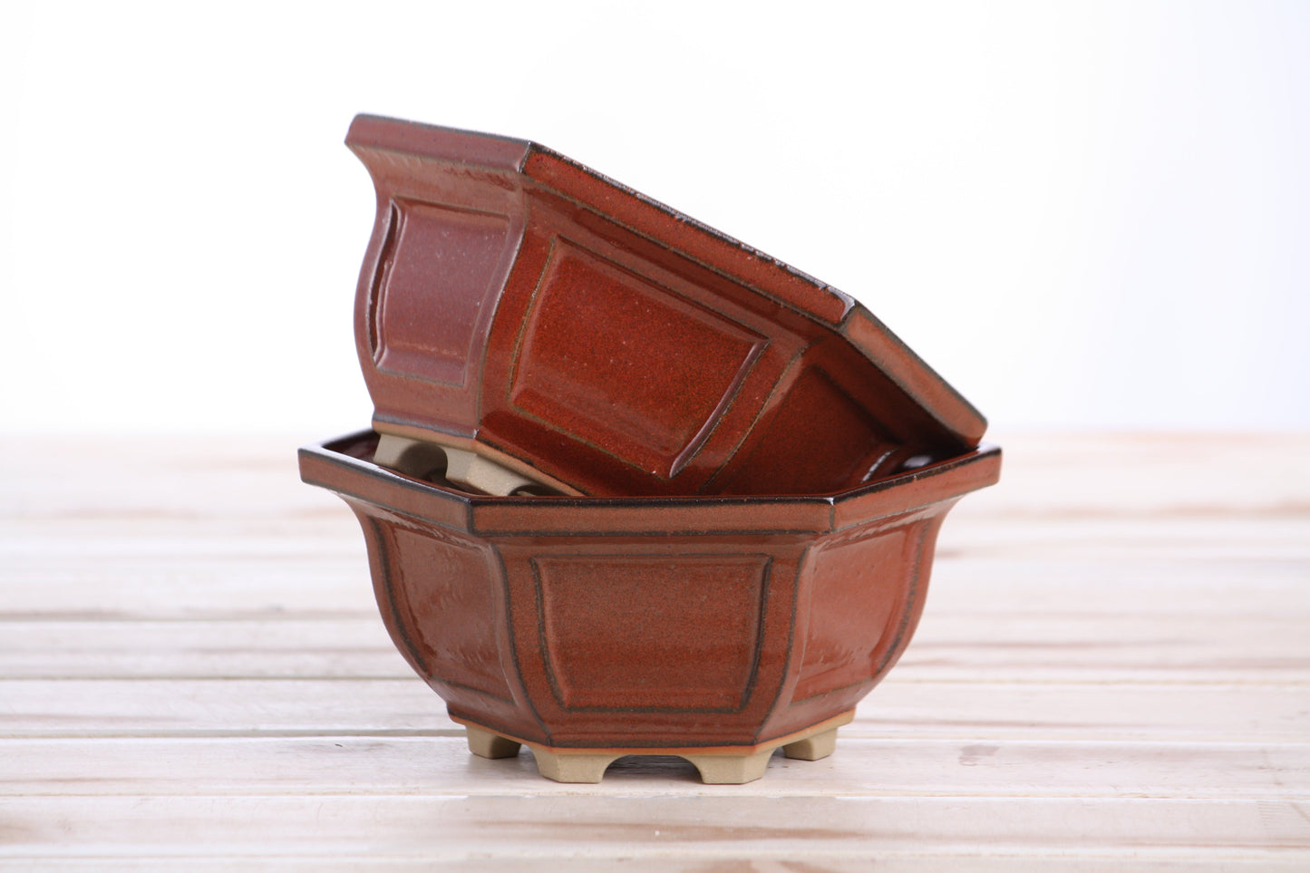 Willow Bonsai Ceramics Hexagonal Windowed Bonsai Pot 5 Inch – Semi‑Cascade Planter, High‑Fired Frost‑Proof Stoneware with Drainage & Wiring Holes, Handmade in USA (Sunset)