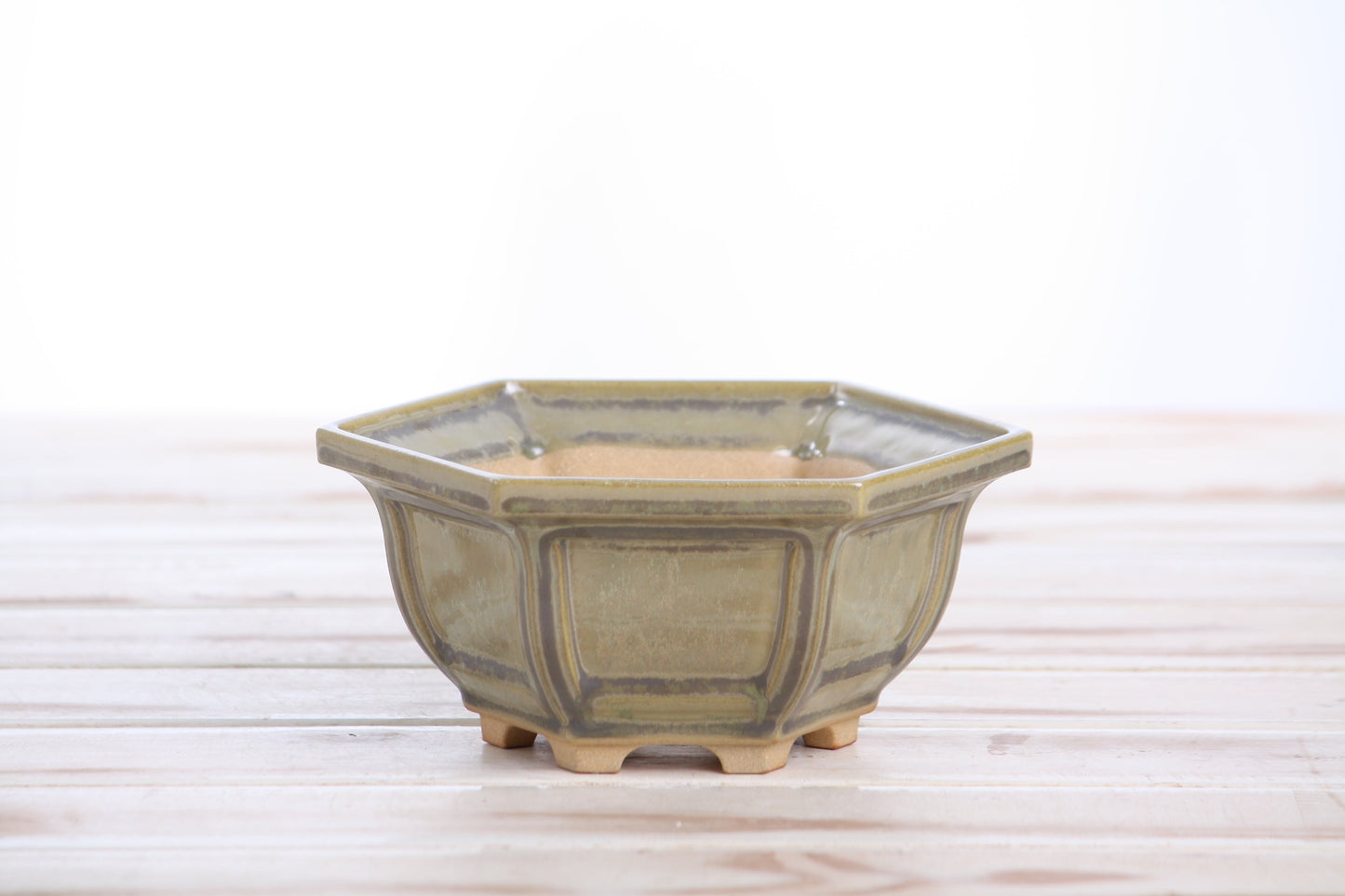 Willow Bonsai Ceramics Hexagonal Windowed Bonsai Pot 5 Inch – Semi‑Cascade Planter, High‑Fired Frost‑Proof Stoneware with Drainage & Wiring Holes, Handmade in USA (Copenhagen)