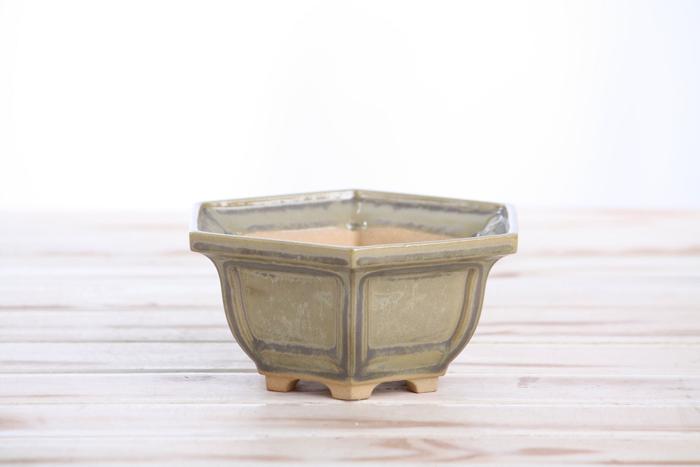 Willow Bonsai Ceramics Hexagonal Windowed Bonsai Pot 5 Inch – Semi‑Cascade Planter, High‑Fired Frost‑Proof Stoneware with Drainage & Wiring Holes, Handmade in USA (Copenhagen)