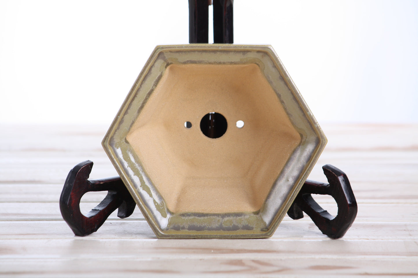 Willow Bonsai Ceramics Hexagonal Windowed Bonsai Pot 5 Inch – Semi‑Cascade Planter, High‑Fired Frost‑Proof Stoneware with Drainage & Wiring Holes, Handmade in USA (Copenhagen)