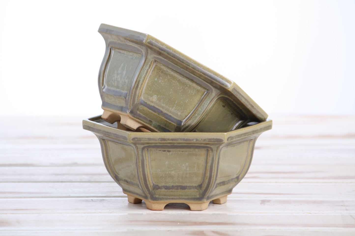 Willow Bonsai Ceramics Hexagonal Windowed Bonsai Pot 5 Inch – Semi‑Cascade Planter, High‑Fired Frost‑Proof Stoneware with Drainage & Wiring Holes, Handmade in USA (Copenhagen)